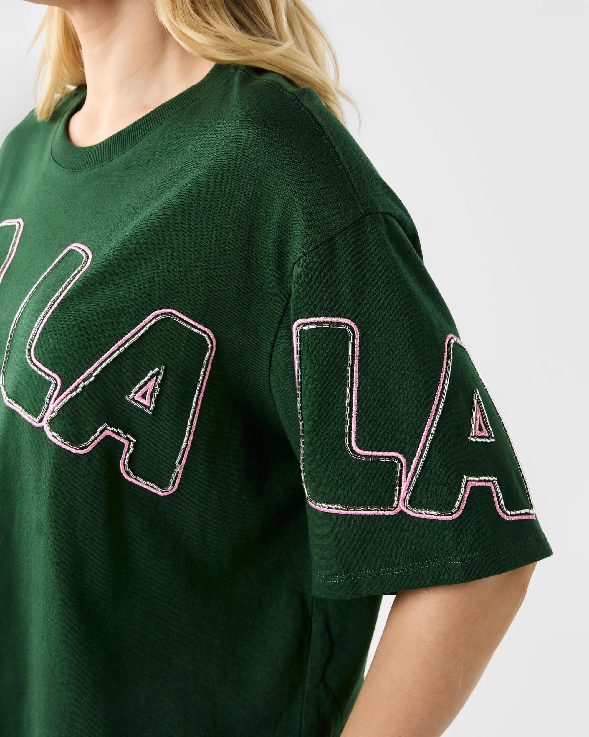 6 Short Sleeve Oversized Chopped  Christmas Beaded T-shirt Green, 6 of 6