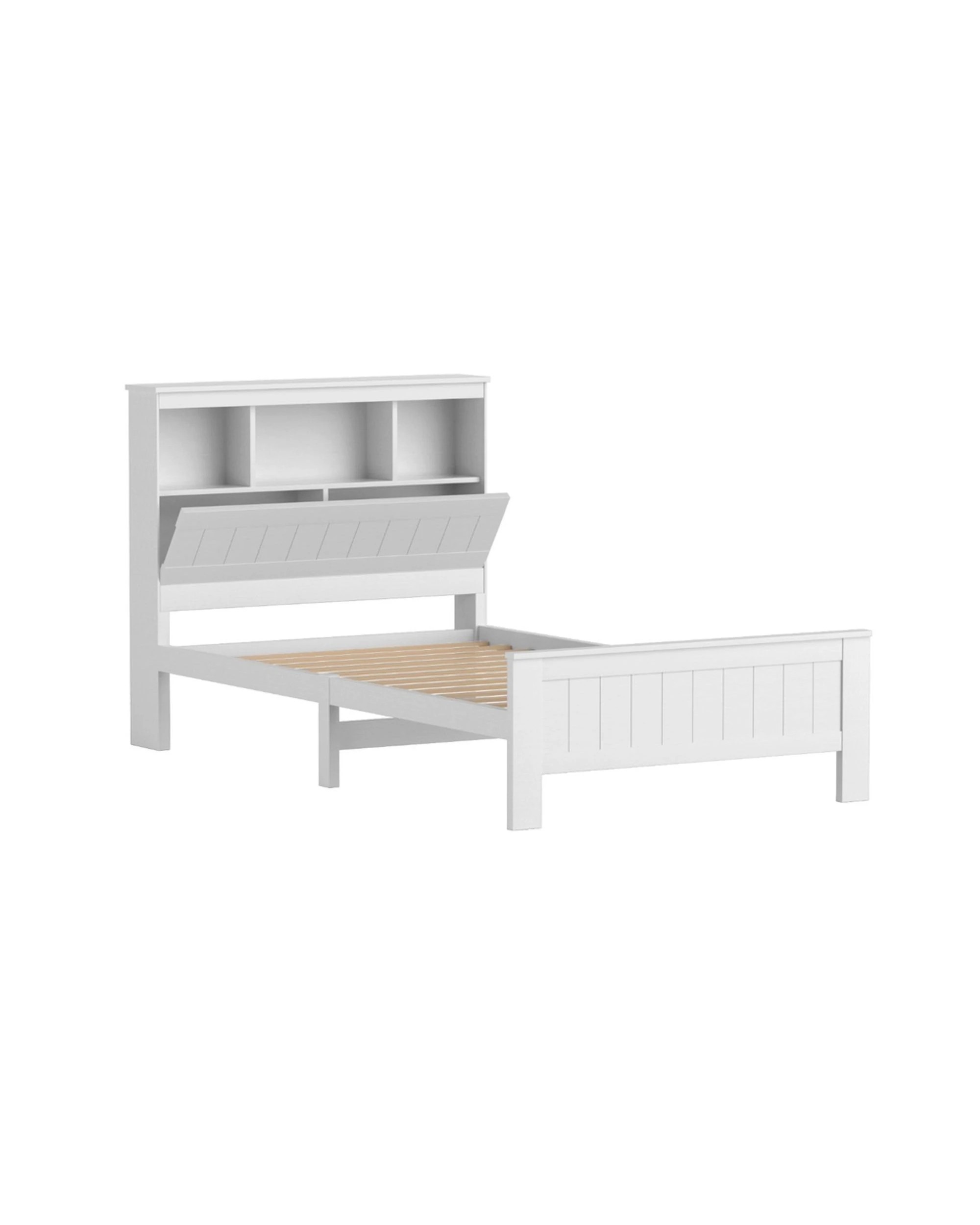 1 Artiss Bed Frame King Single Size Wooden with 3 Shelves Bed Head - White, 1 of 7
