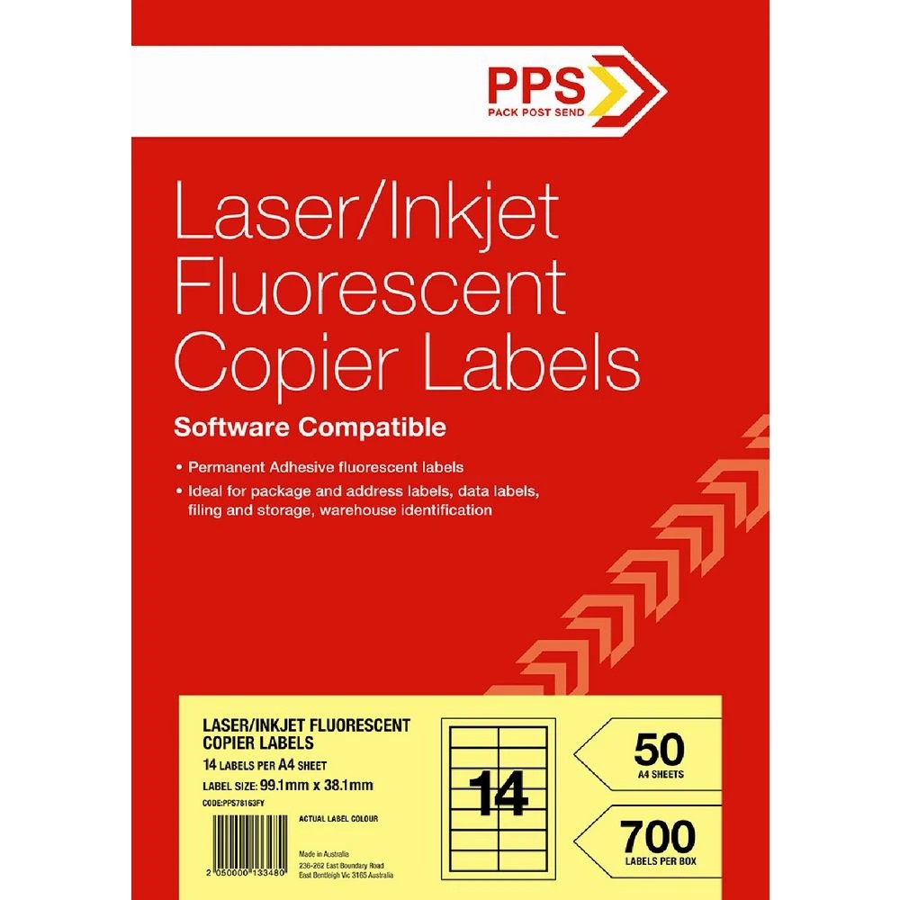1 PPS 14UP Inkjet Laser Fluoro Yellow Labels 50 Sheets, 1 of 1