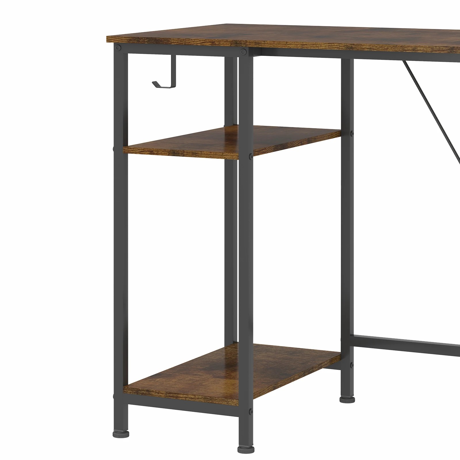 5 Advwin 170cm L Shaped Gaming Desk With Led Lights & Power Outlets Reversible Storage Shelf Computer Corner Desk Walnut, 5 of 10