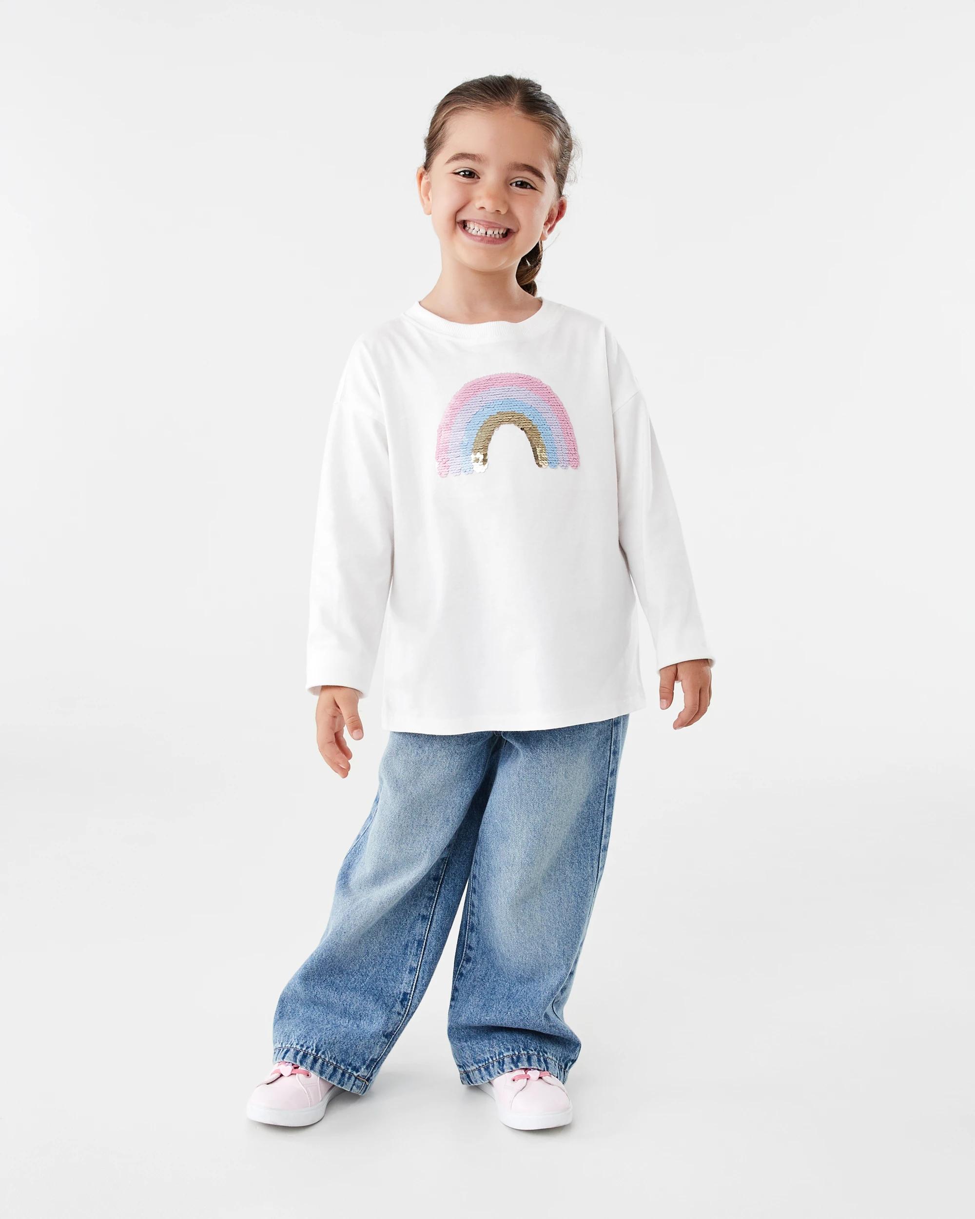 7 Long Sleeve Oversized T-shirt Wht Rainbw, 7 of 8