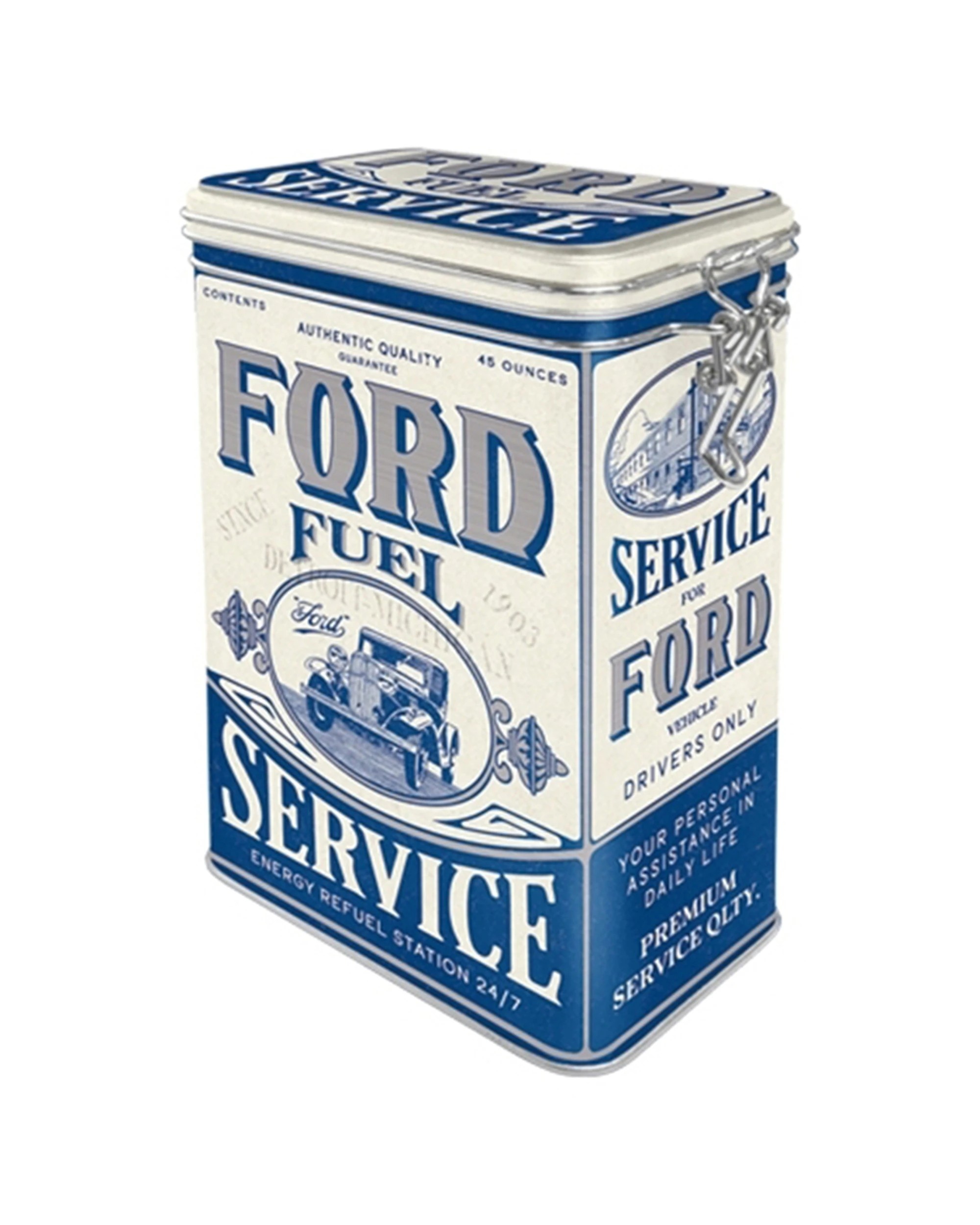 1 Nostalgic-Art Storage Clip Top Tin Box 1.3L Capacity - Ford Fuel & Service - Multi, 1 of 1