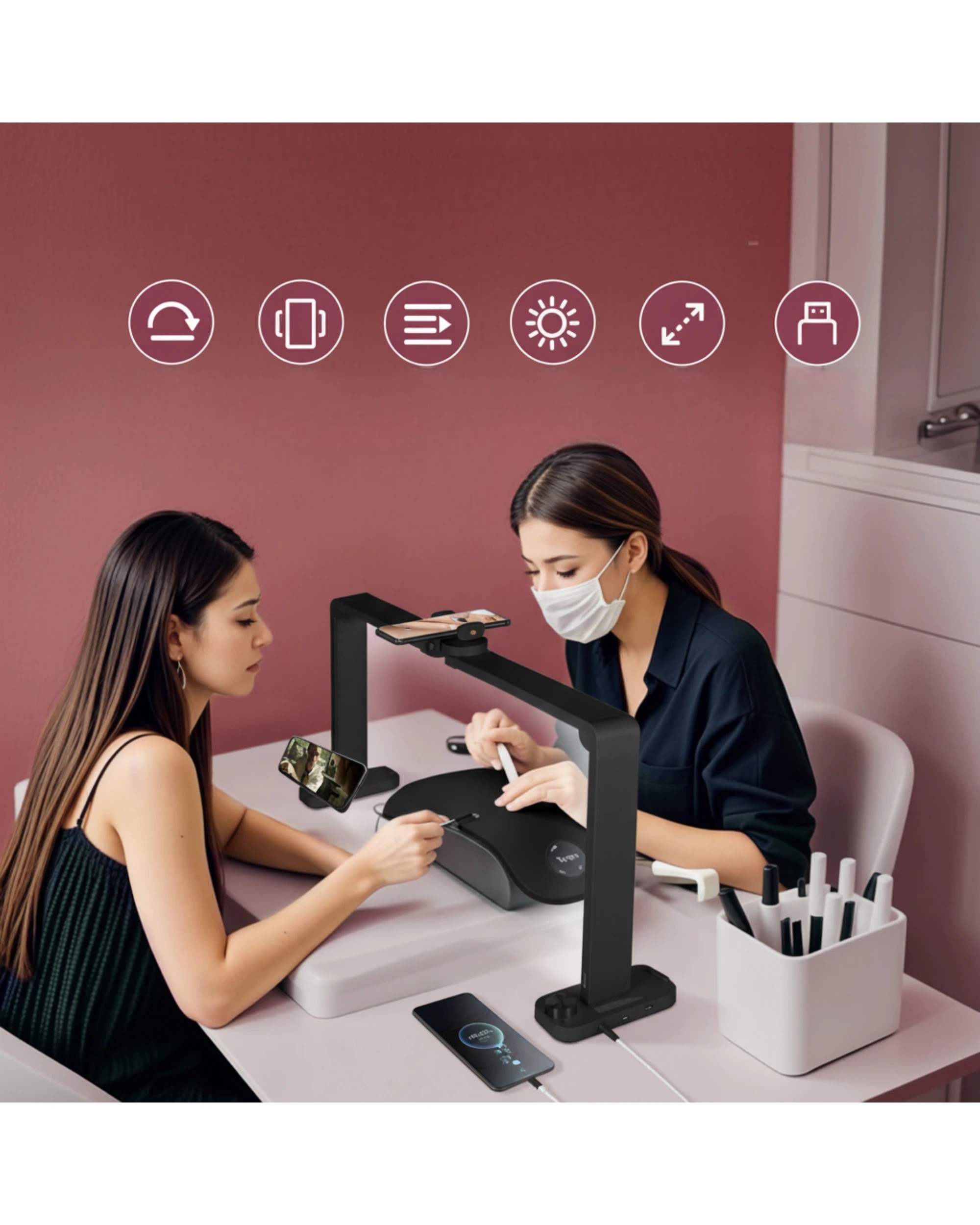 7 Advwin Foldable Nail Tech Lamp for Desk - Black, 7 of 8