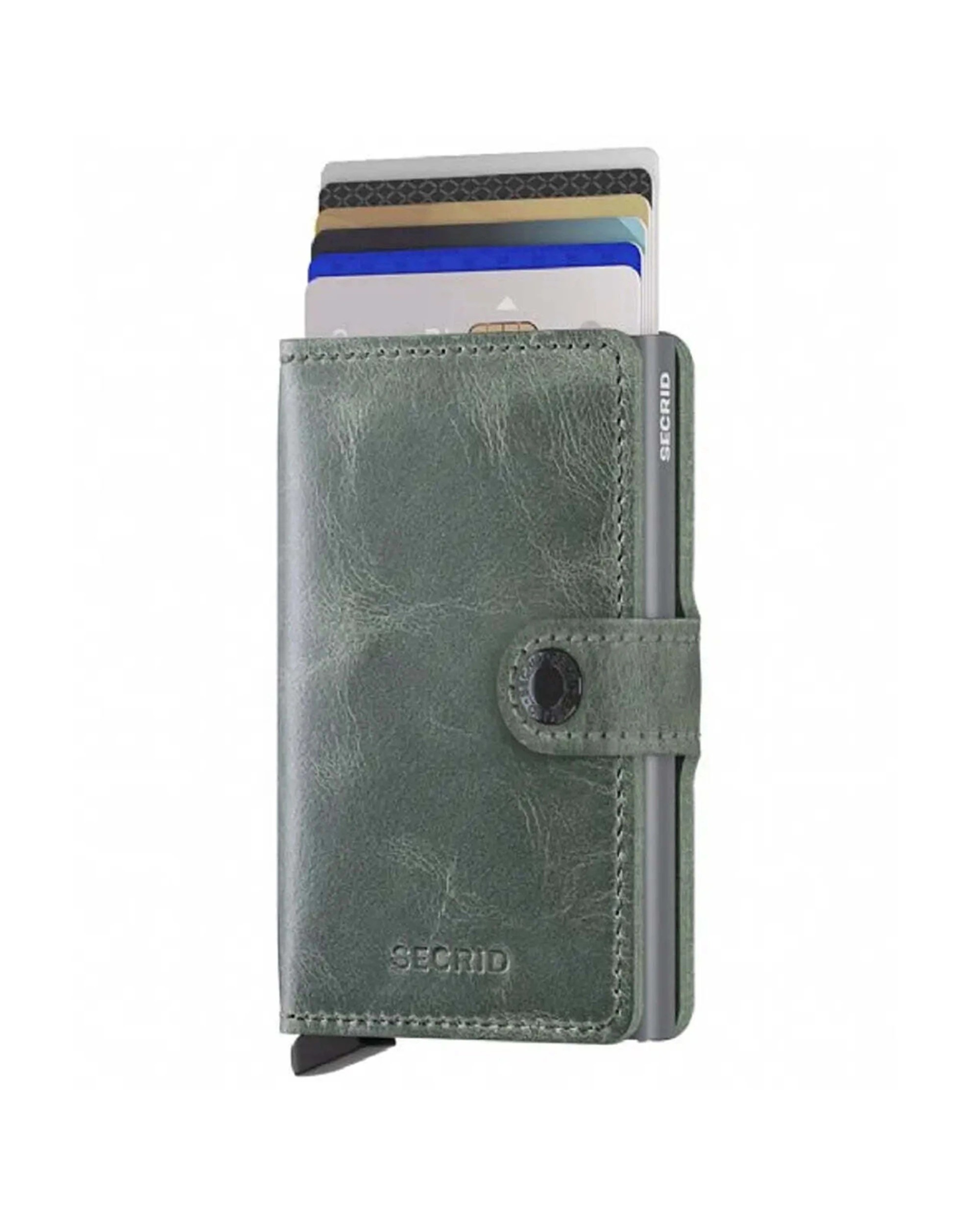 2 Secrid Miniwallet Compact RFID Wallet Clip Closure Aluminium Leather Secure Vintage Sage - Green, 2 of 5