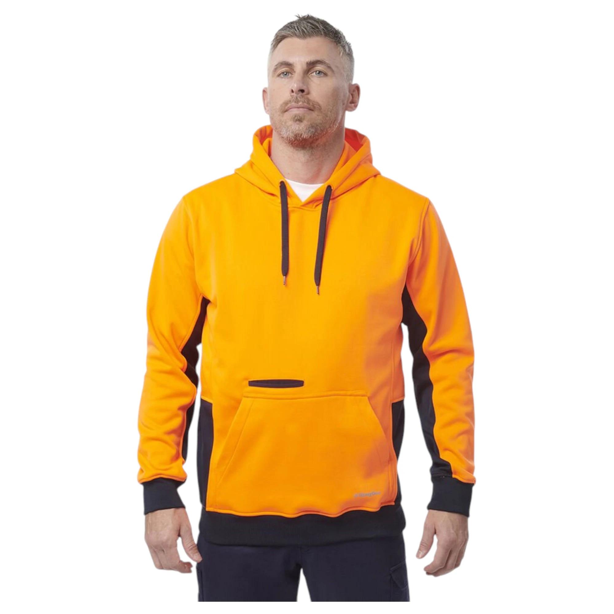 1 KingGee Mens Hi Vis Fleece Pullover Hoodie ORANGE/NAVY, 1 of 6