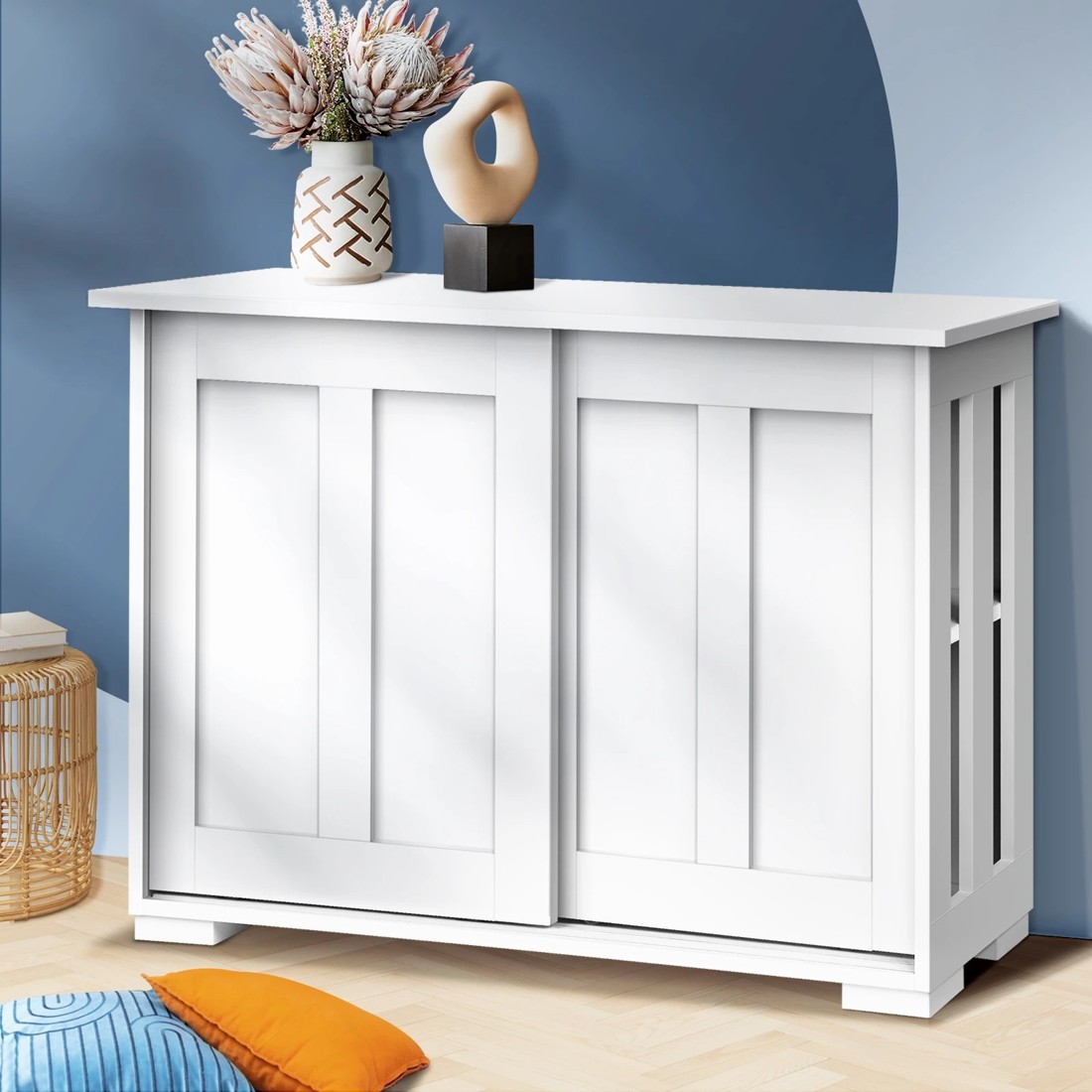 2 Oikiture Buffet Sideboard Cabinet Storage Cupboard Hallway Table
 - White, 2 of 10