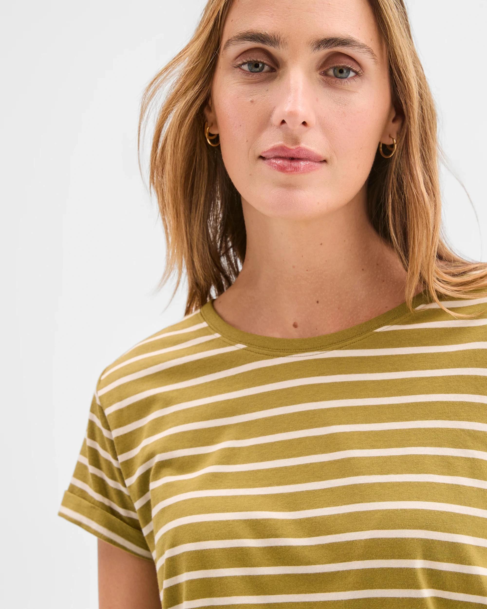 4 Target Cotton/Modal Relaxed Crew T-Shirt OLIVE DRAB/CHALK STRIPE, 4 of 7