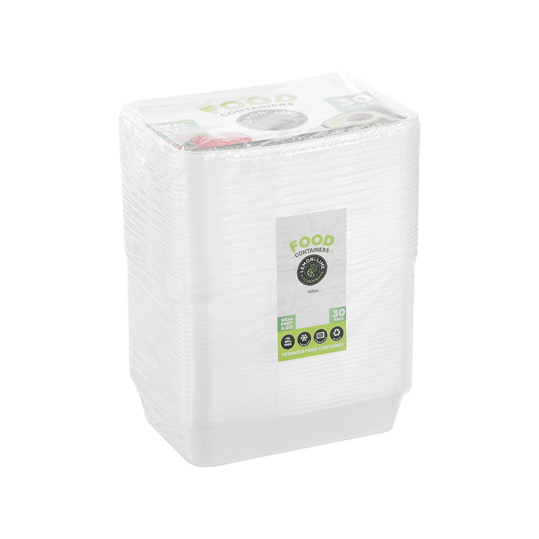 1 30pk Lemon & Lime Reusable 500ml Rectangle Food Container/storage W/ Lid Clear
 - Clear, 1 of 5