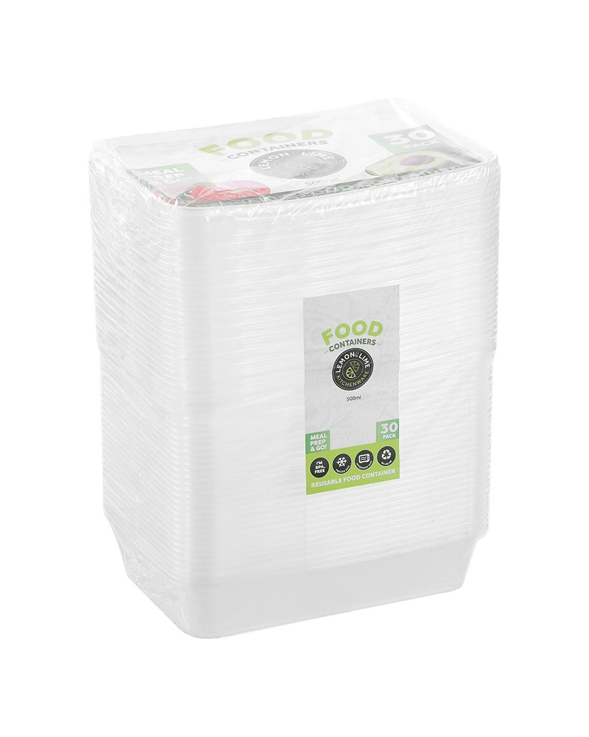 1 30pk Lemon & Lime Reusable 500ml Rectangle Food Container/storage W/ Lid Clear
 - Clear, 1 of 5