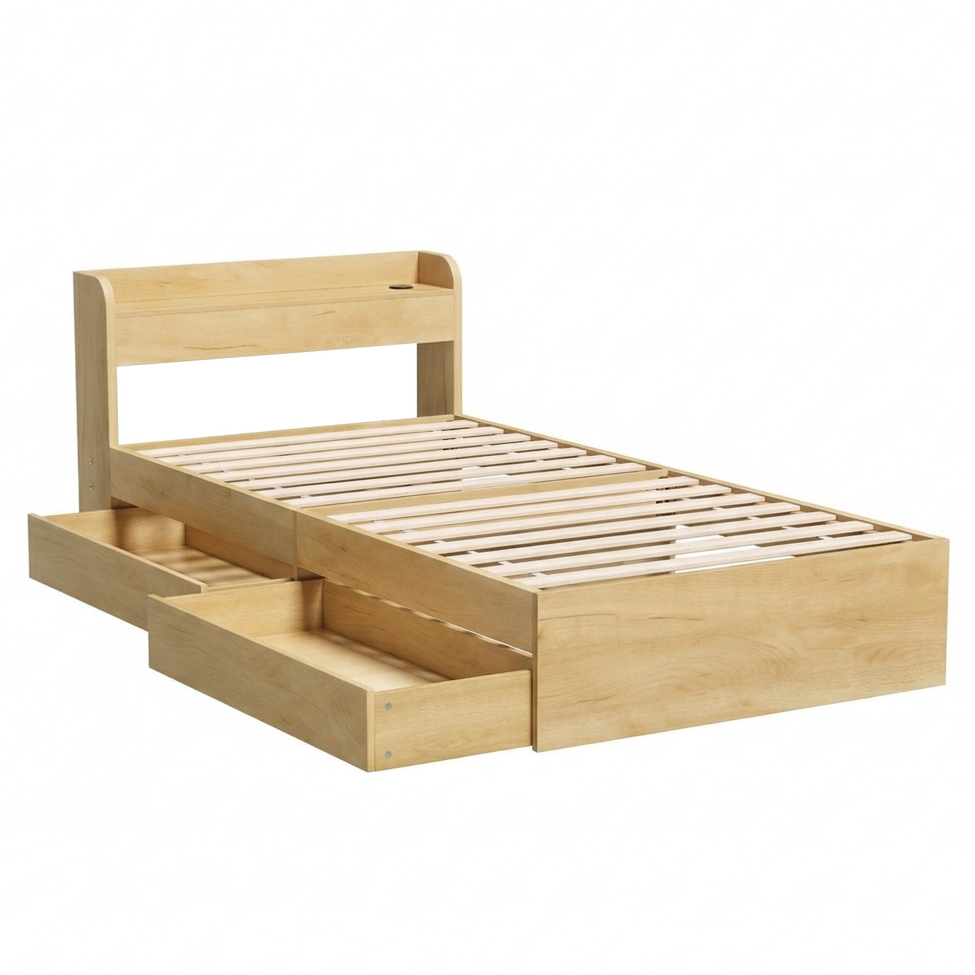 1 Artiss King Single Bed Frame with 2 Drawer Platform Bed Base with USB Ports - Natural, 1 of 9