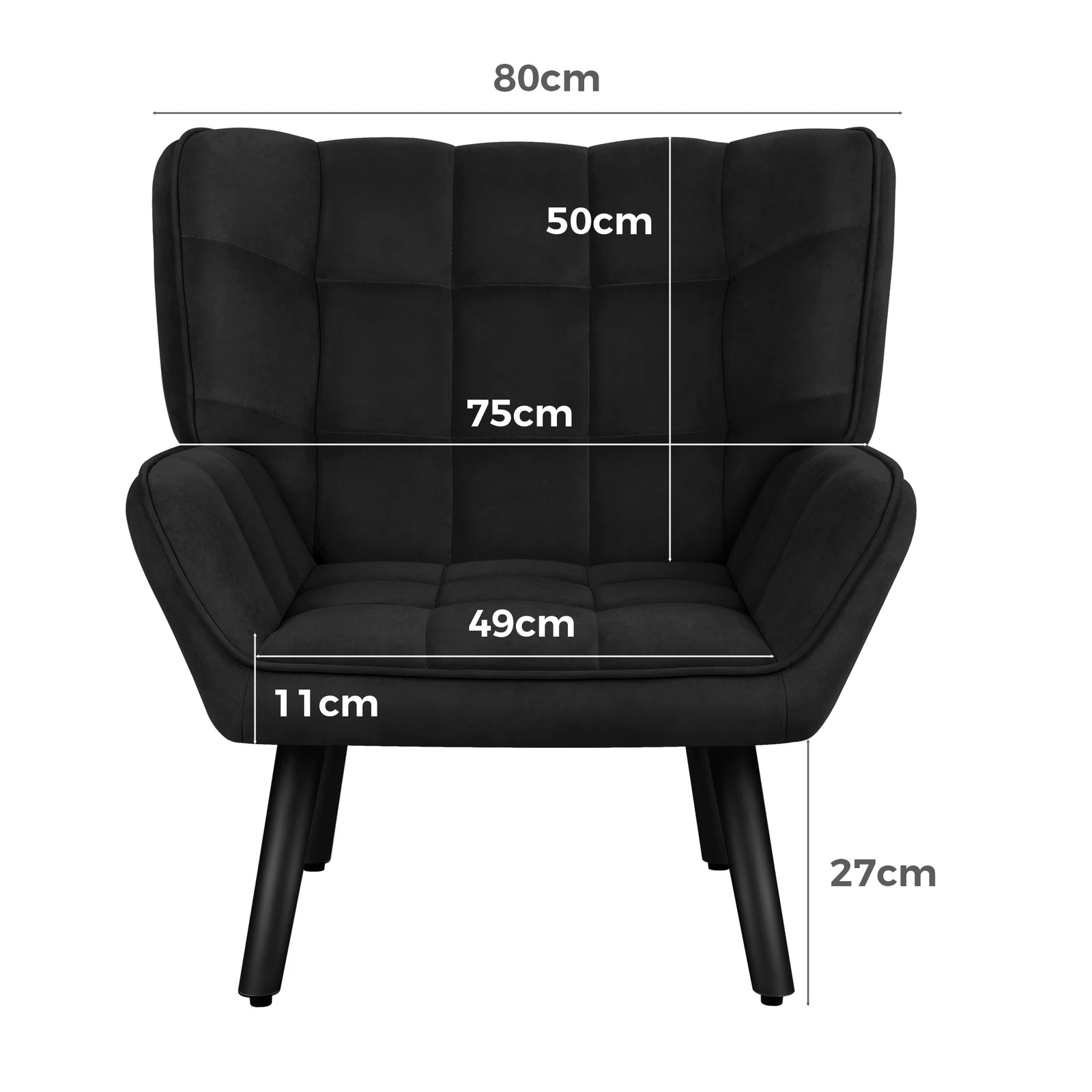 6 Alfordson Armchair Accent Chair Upholstered Lounge Sofa Tub Couch Velvet - Black, 6 of 9