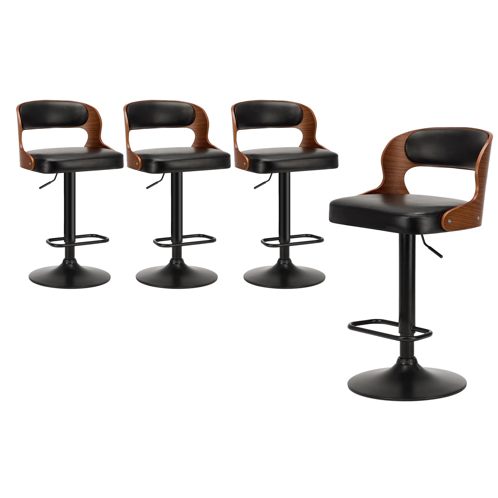 1 Oikiture 4x Bar Stools Kitchen Gas Lift Swivel Chairs - Black, 1 of 9