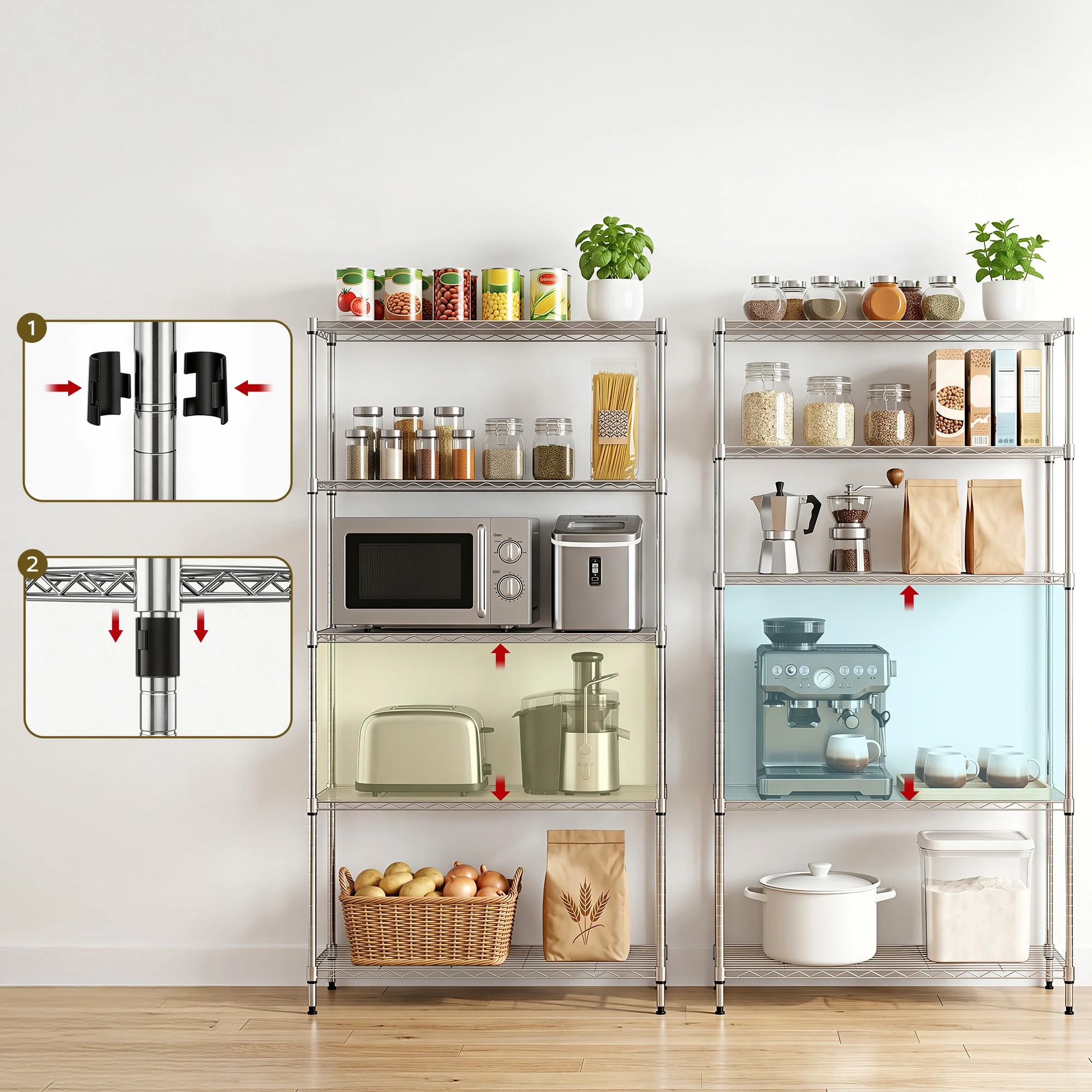 6 Artiss 5-Tier Kitchen Rack Shelf Shelving 90x35x182CM Adjustable Metal Storage Shelves - Silver, 6 of 9