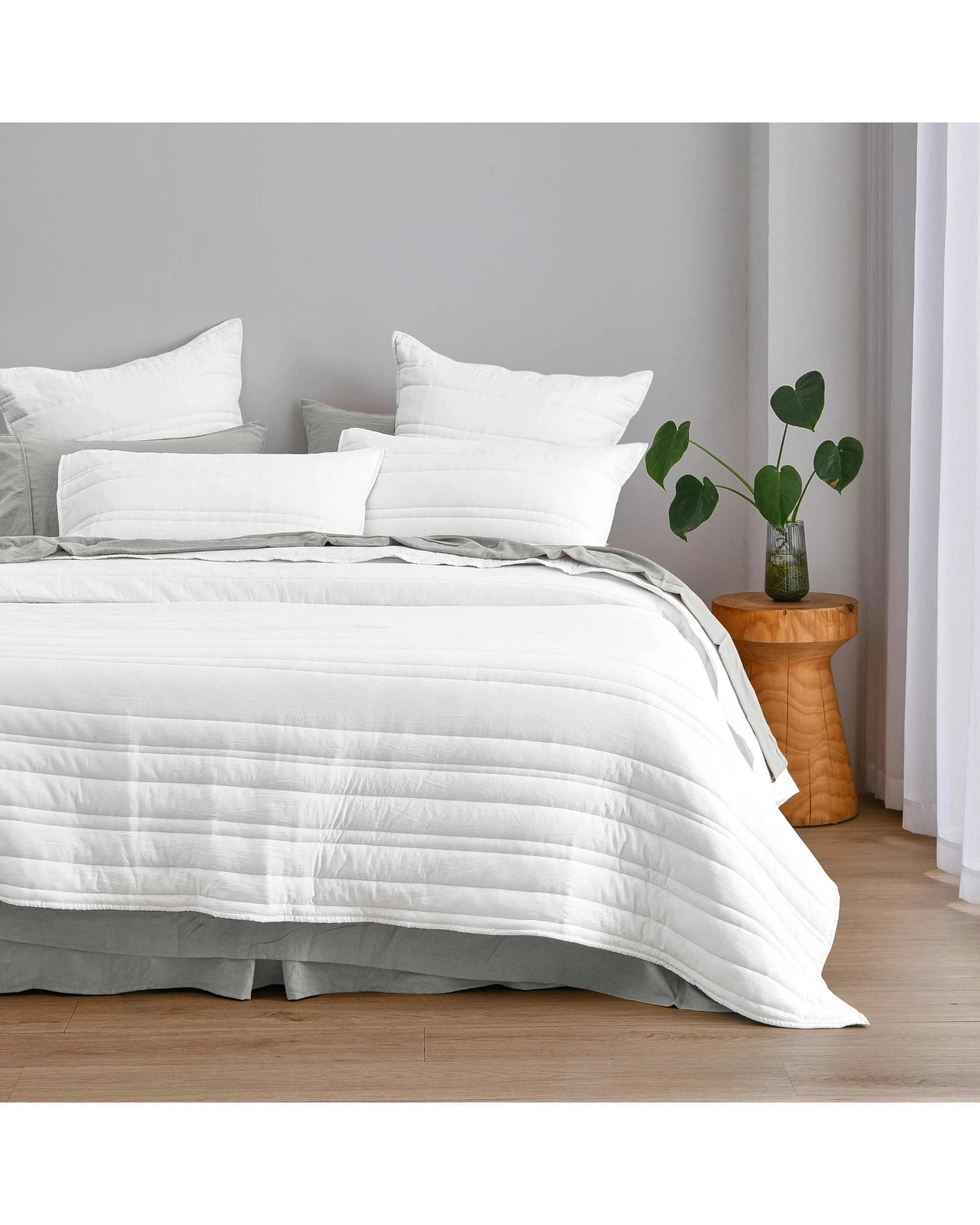 1 Dreamaker Superfine Washed Microfibre Stripe Quilted Coverlet Set - Queen/King - White, 1 of 7