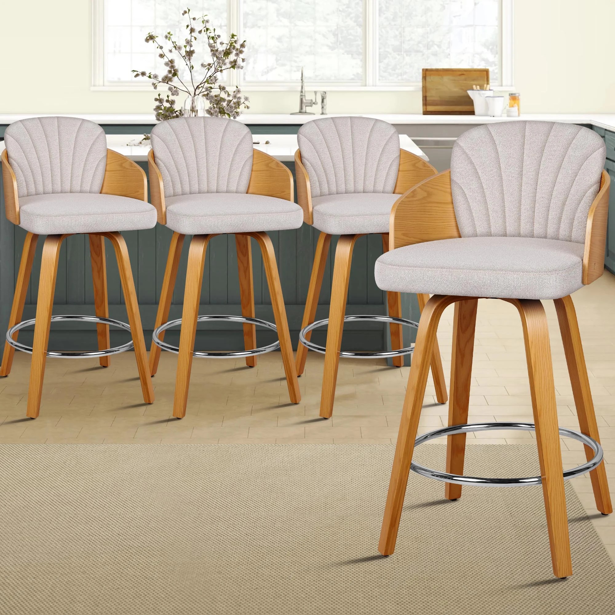 10 Alfordson 2x Swivel Bar Stools Alice Kitchen Wooden Dining Chair-Grey, 10 of 10