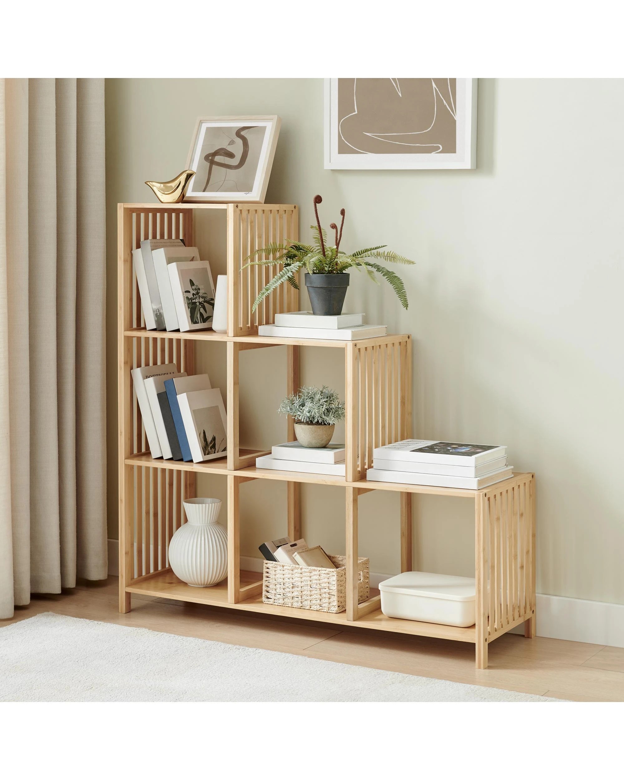 3 Kodu Open Shelf Bookshelf Display Unit 3 Step Bamboo - Natural, 3 of 9