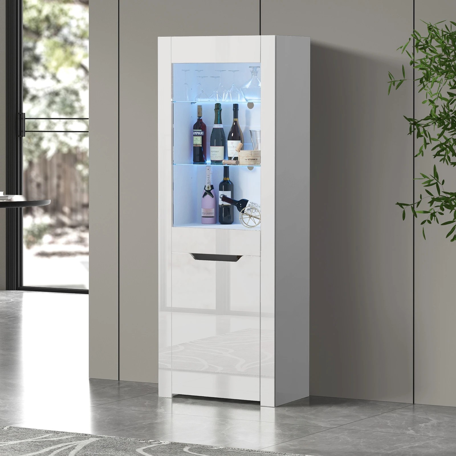 3 Oikiture Display Cabinet Buffet Sideboard High Gloss Cupboard LED Light - White, 3 of 8