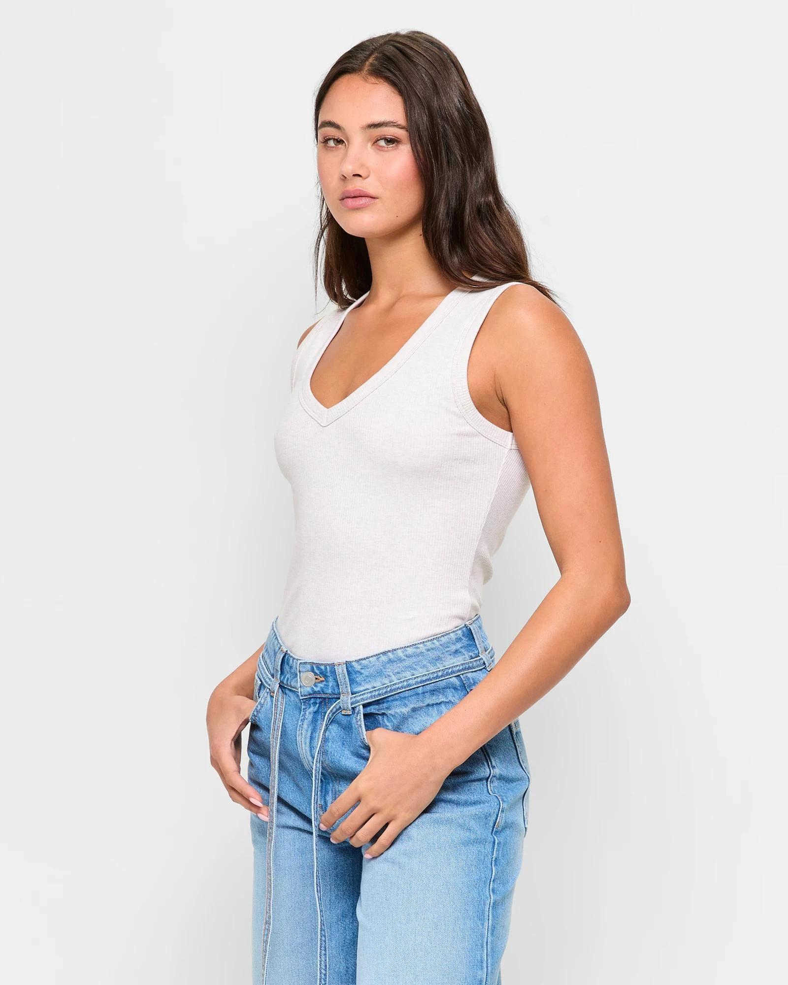 3 Australian Cotton V-Neck Tank Top - Lily Loves OATMARLE, 3 of 5