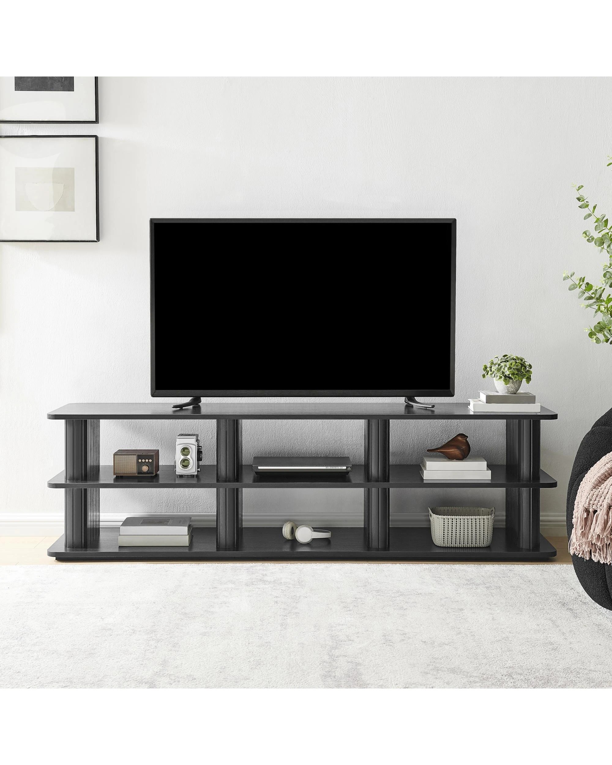 3 Kodu Open Shelf Entertainment TV Unit 180W - Black, 3 of 8