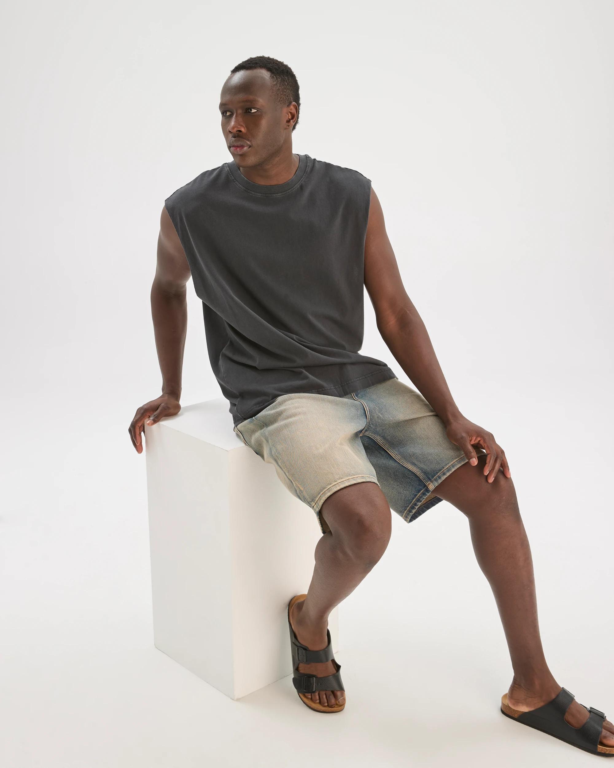 7 Commons Australian Cotton Heavyweight Muscle Tank Top WASHED BLACK, 7 of 8