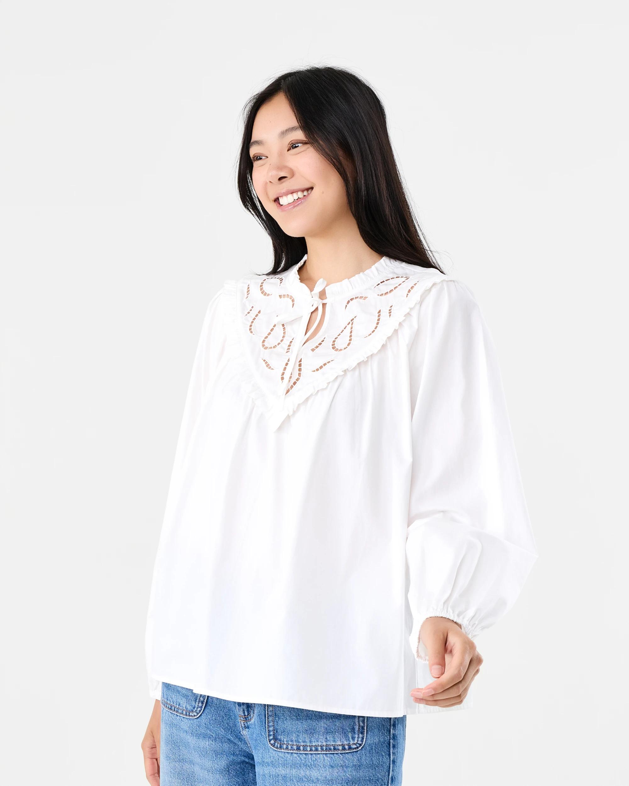 2 Long Sleeve Cutwork Detail Top Cld White, 2 of 6