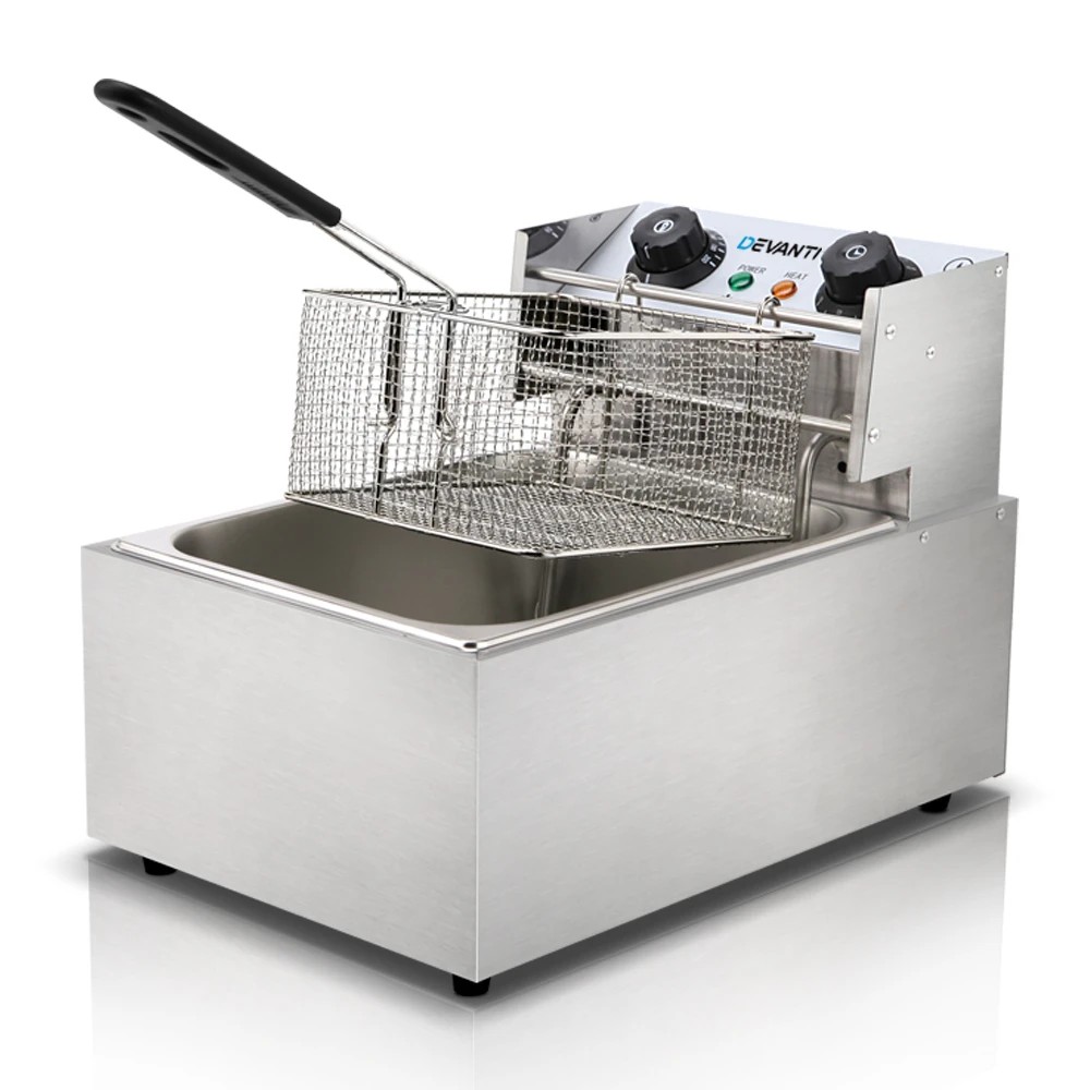 1 Devanti 10L Electric Commercial Deep Fryer Single Basket 2200W - Silver, 1 of 8