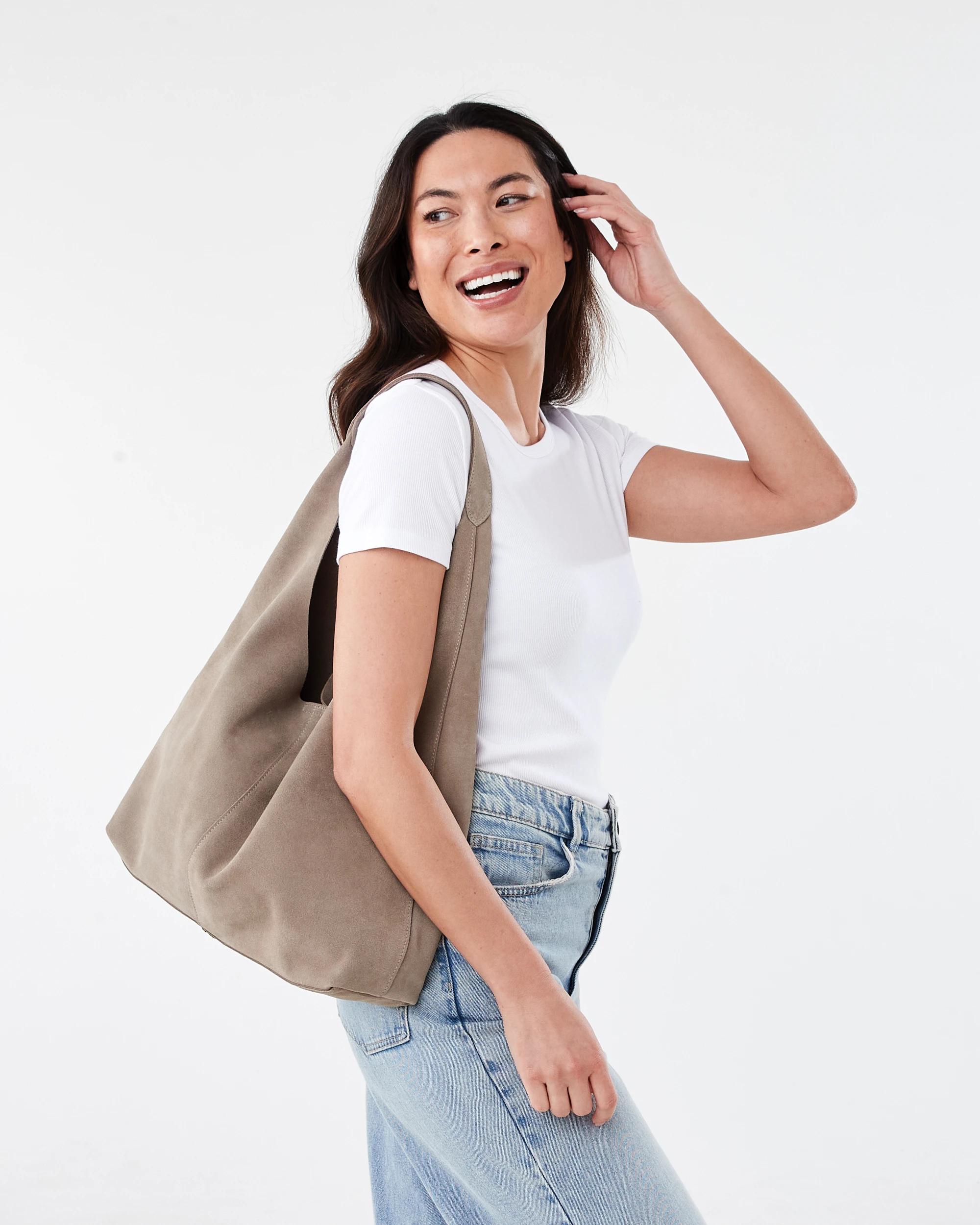 4 Suede Leather Slouchy Shoulder Bag Des Brown, 4 of 4