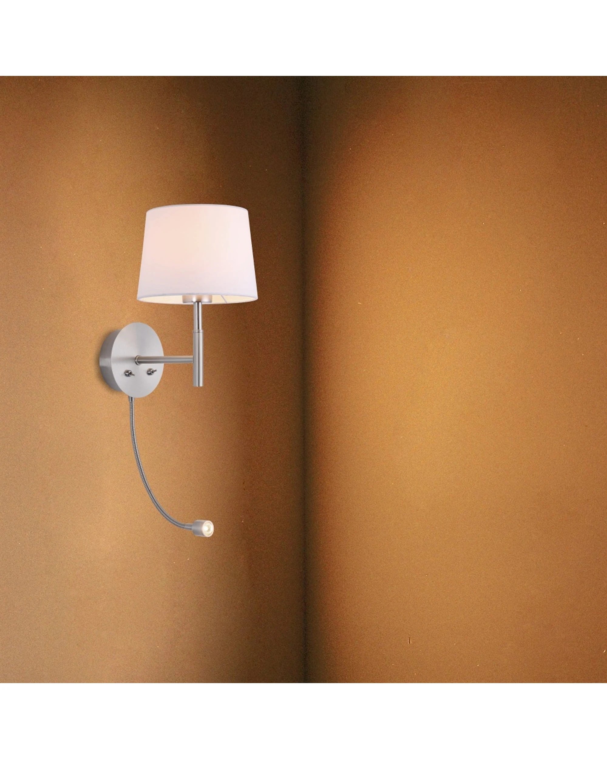 Lexi Lighting Riley Wall Light Satin Chrome Fabric Shade E27 LED ...