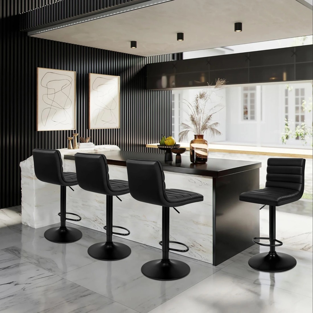 3 Alfordson 2x Bar Stools Ruel Kitchen Swivel Chair Leather Gas Lift - Black, 3 of 7