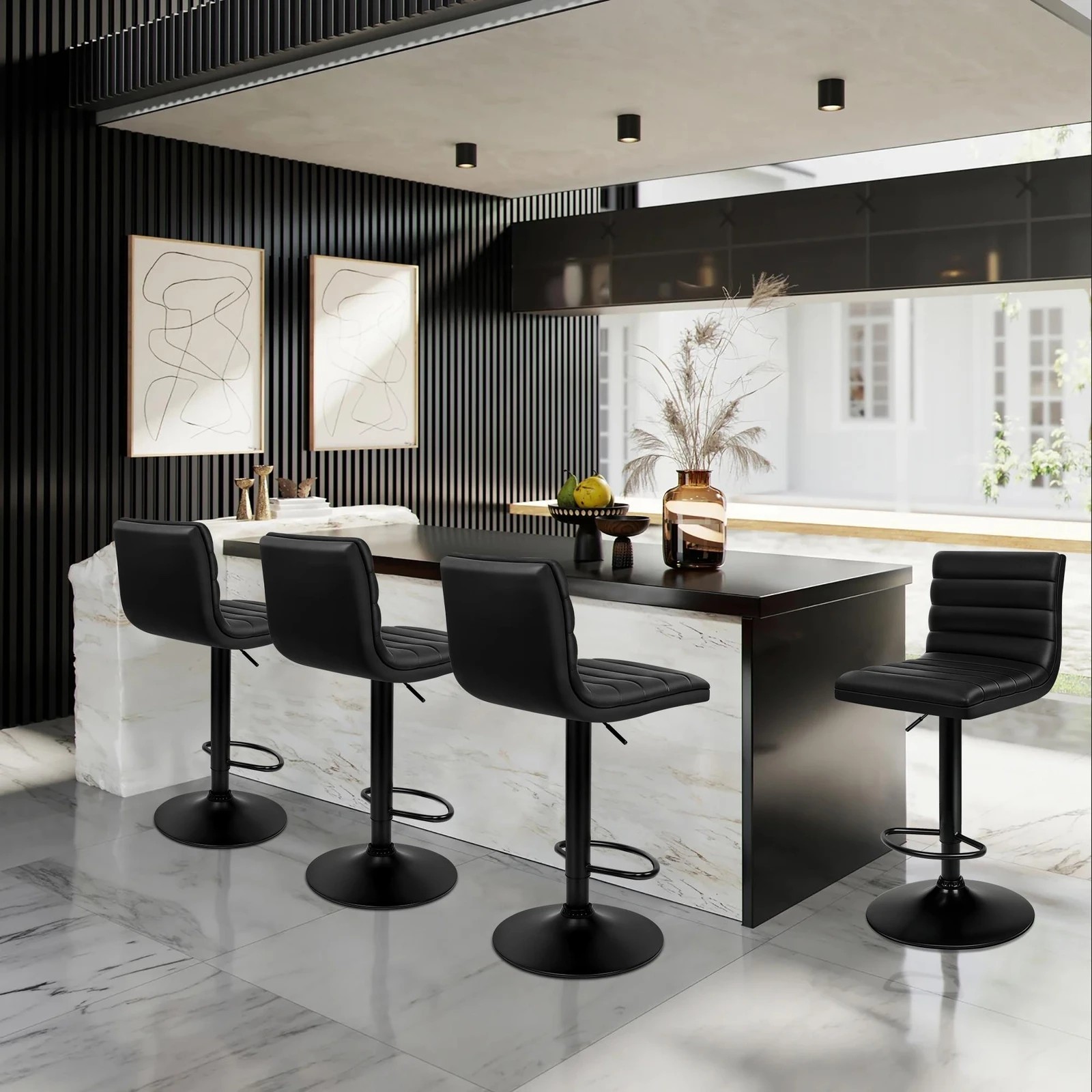 3 Alfordson 2x Bar Stools Ruel Kitchen Swivel Chair Leather Gas Lift - Black, 3 of 7