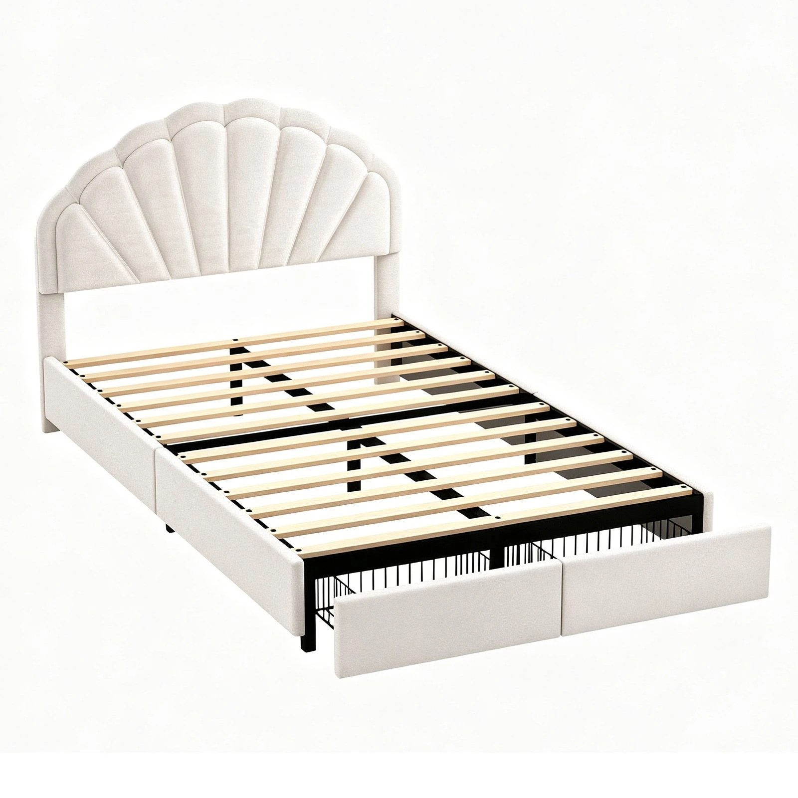 1 Ausway Wooden Queen Bed Frame Mattress Base with Upholstered Fabric Headboard & Under-Bed Storage Drawers, 1 of 6