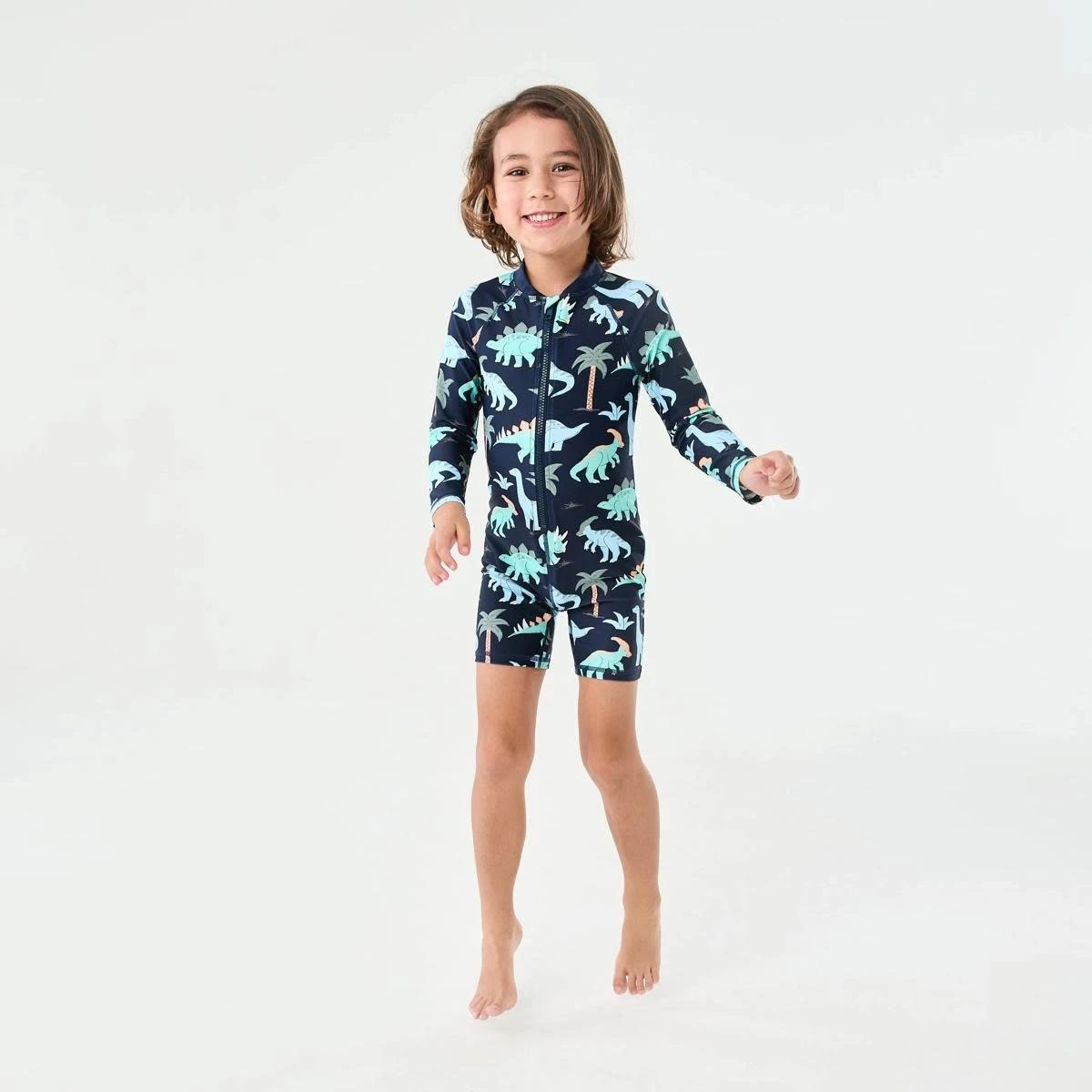 6 Long Sleeve Swimsuit DINO SCRIBBLE DRESS BLUE, 6 of 7