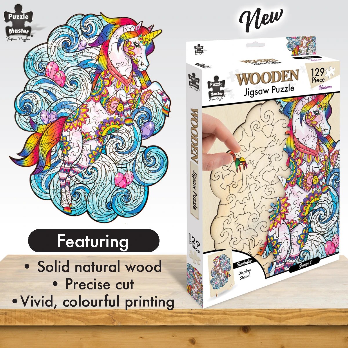 2 Puzzle Master 129 Piece Wooden Jigsaw Puzzle, Unicorn, 2 of 7