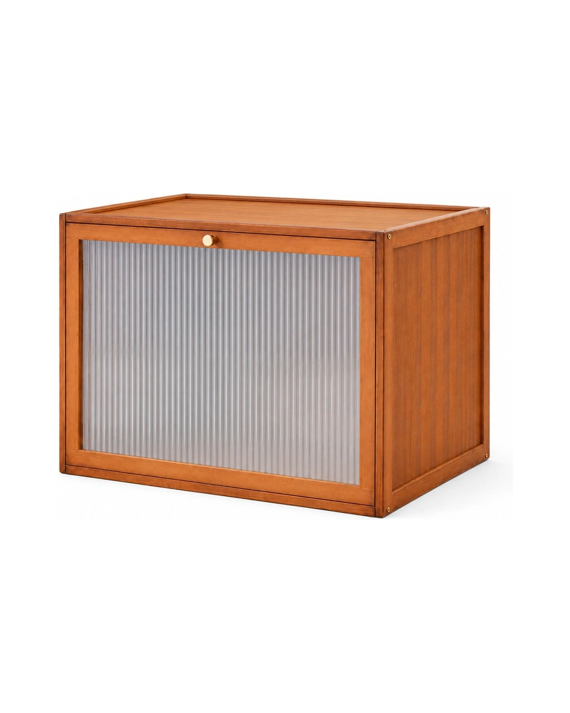 1 Foret Stackable Storage Cabinet With Fluted Door Modular Shoe Box Amber Brown, 1 of 6
