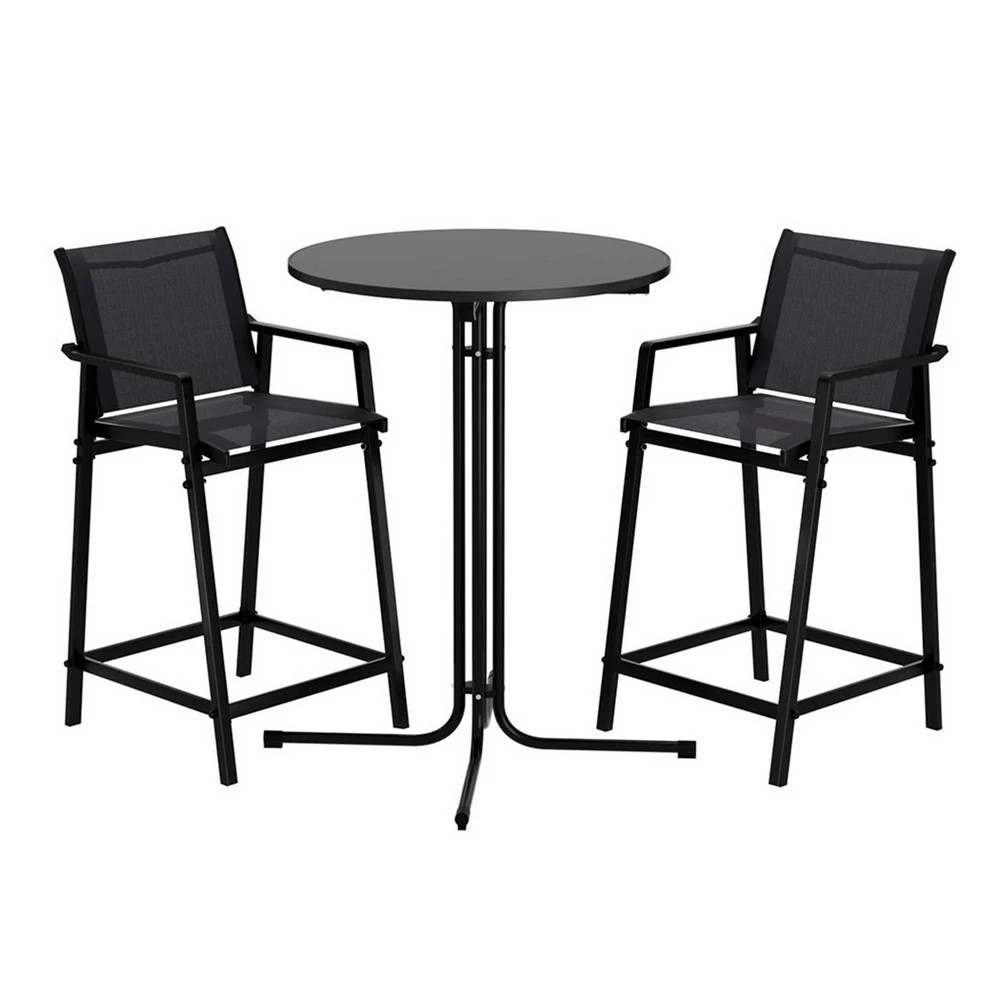 1 Gardeon 3PC Outdoor Bar Set Stools Dining Chairs Table Patio Furniture Bistro Set - Black, 1 of 7