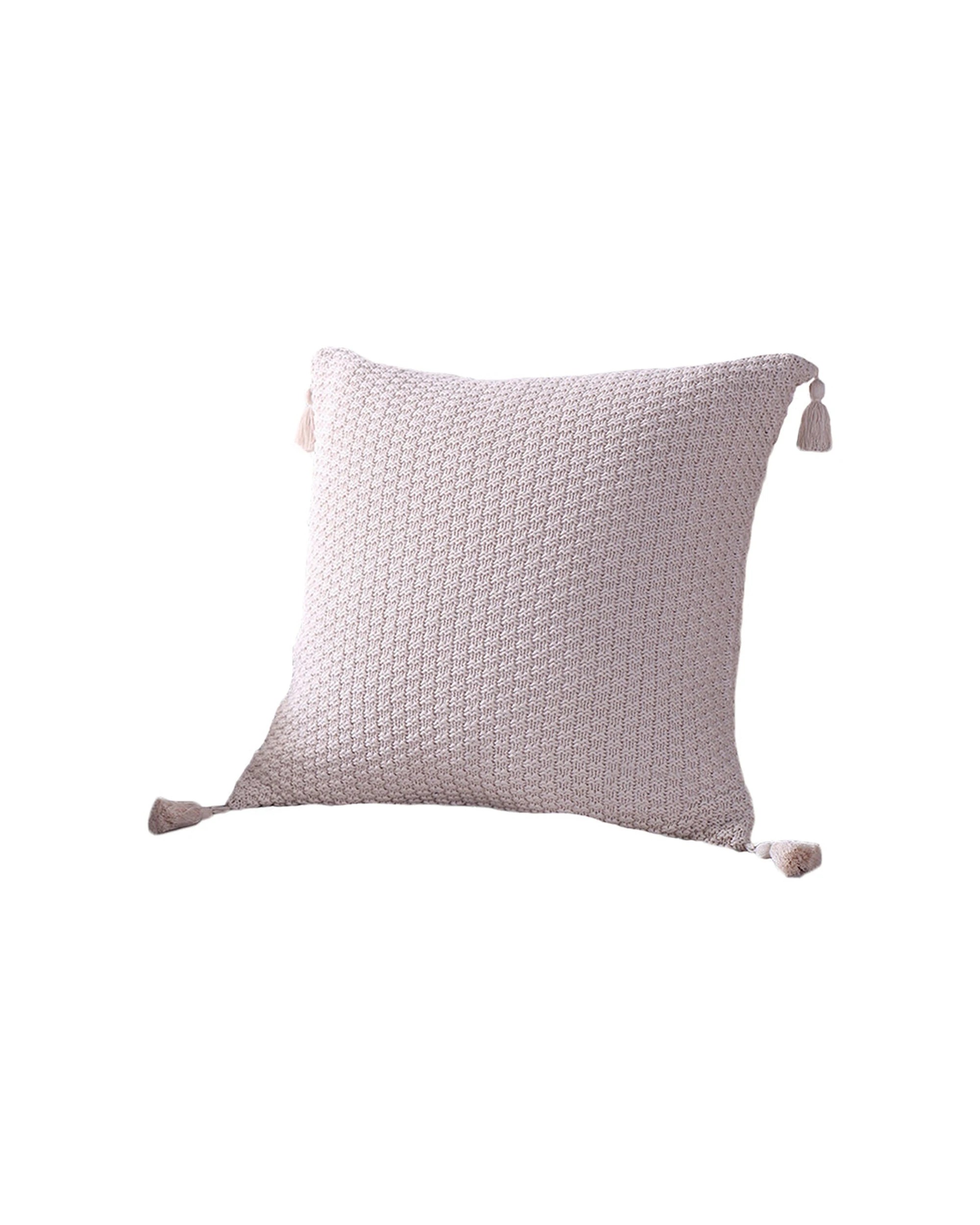 1 Cotton More Premium Cotton Knitted Tassel Cushion Cover 45x45cm - Beige, 1 of 2