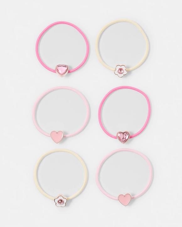 6 Pack Heart and Flower Hair Ties