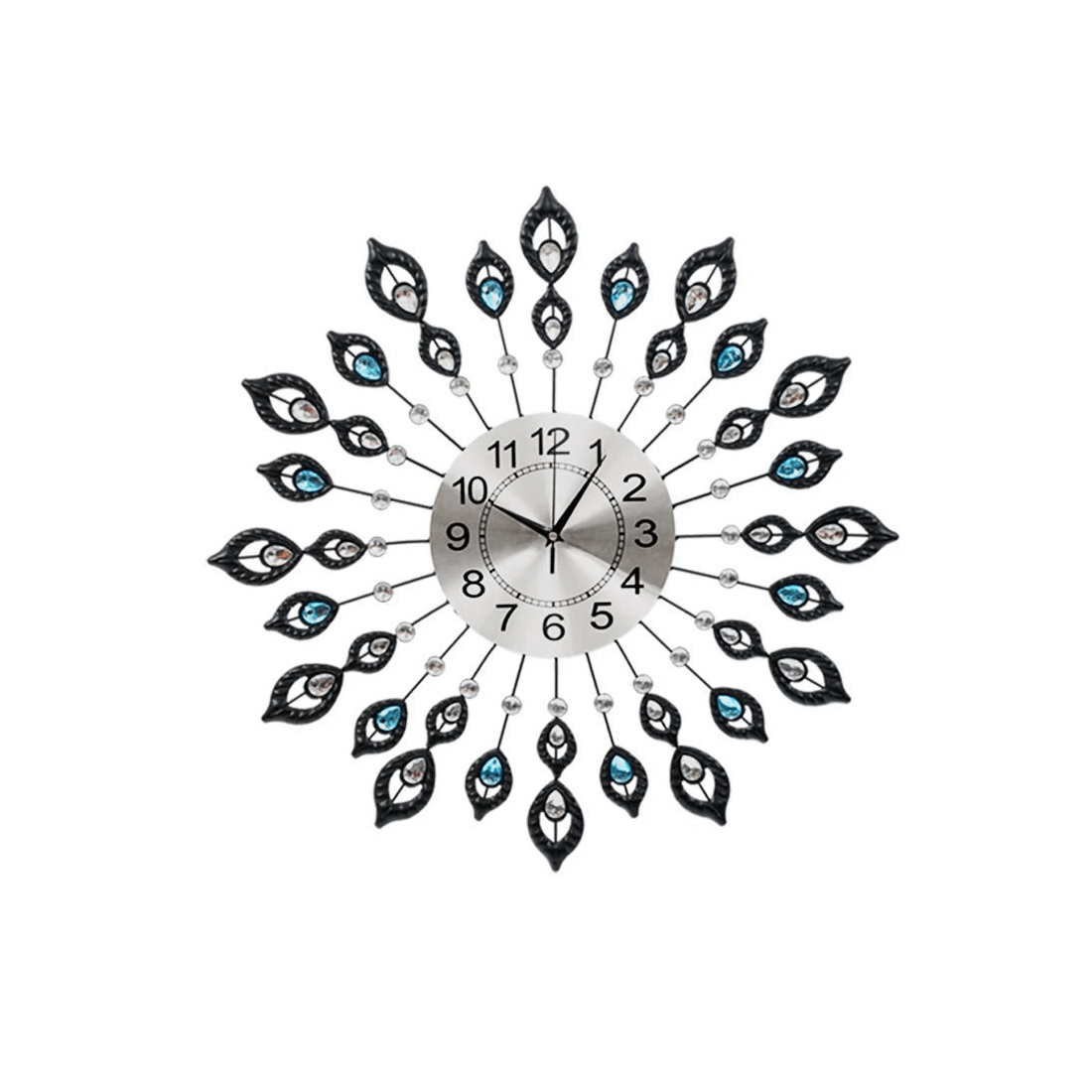 1 Artiss 60cm Wall Clock Large 3D Peacock Crystal - Black, 1 of 6