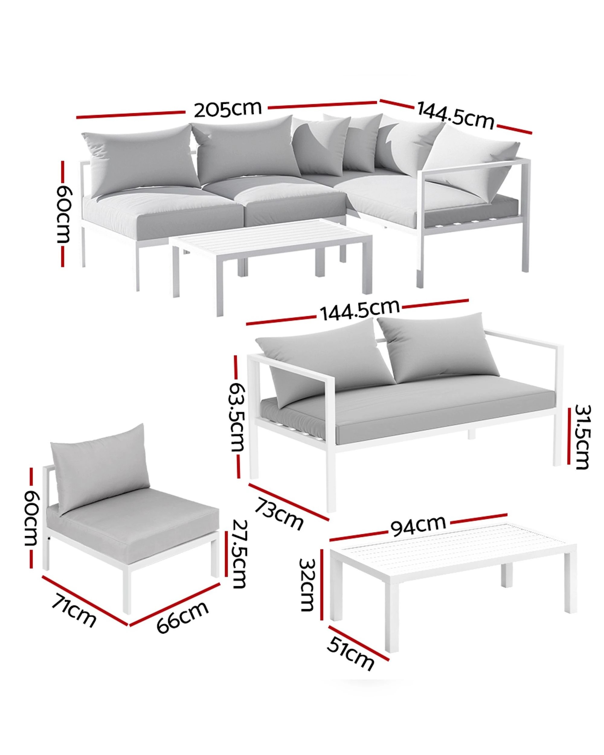 3 Gardeon 4 Seater Outdoor Sofa Set Aluminium Lounge Setting - White, 3 of 6