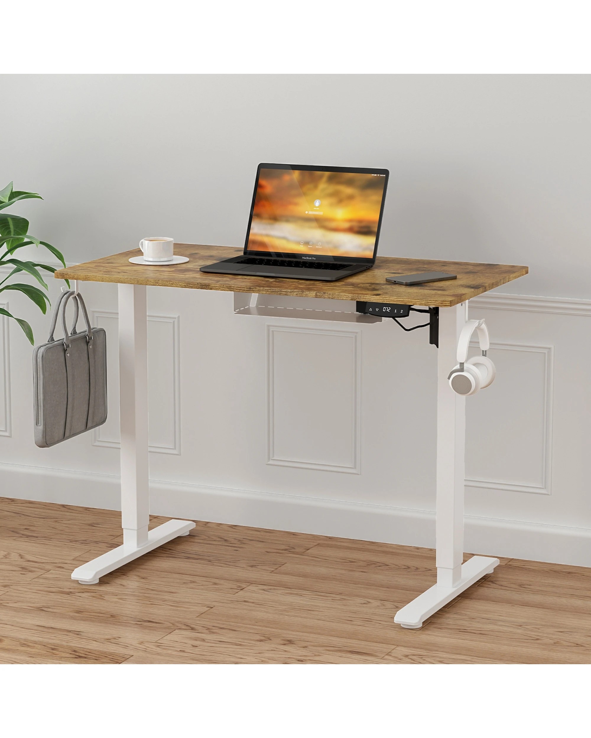 2 dvwin Electric Standing Desk Height Adjustable - Brown, 2 of 6