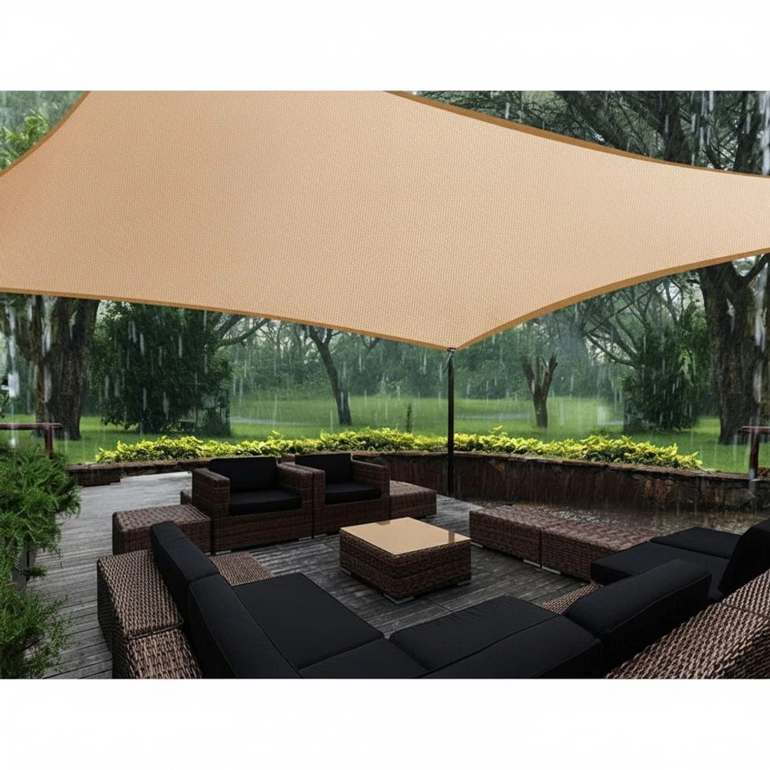 3 Instahut Waterproof Shade Sail 4x6m Rectangle Sand 95% Shade Cloth - Beige, 3 of 4
