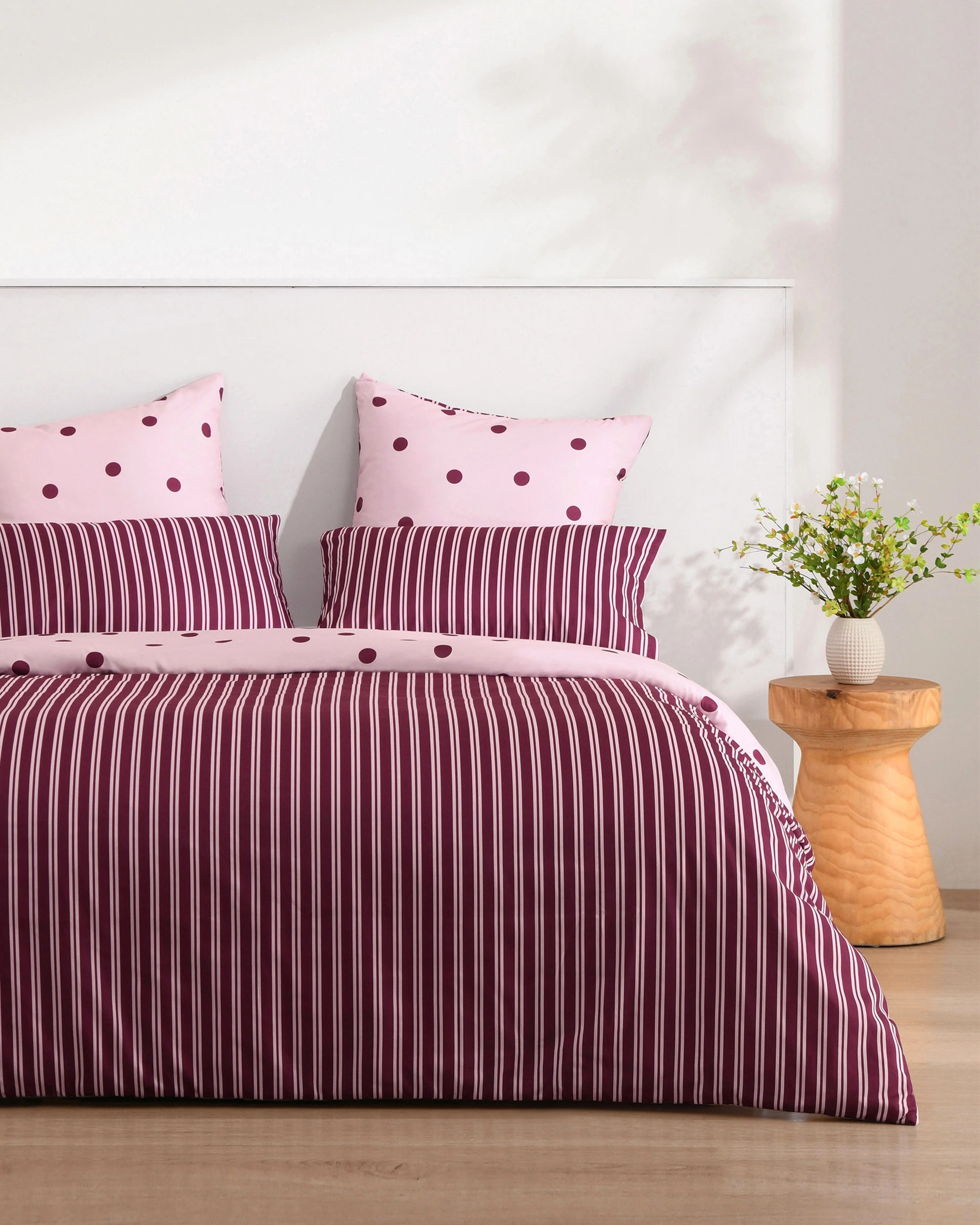 2 Dreamaker Pippa Polka Dot & Stripe Reversible Quilt Cover Set - Queen Bed - Pink/Plum, 2 of 6