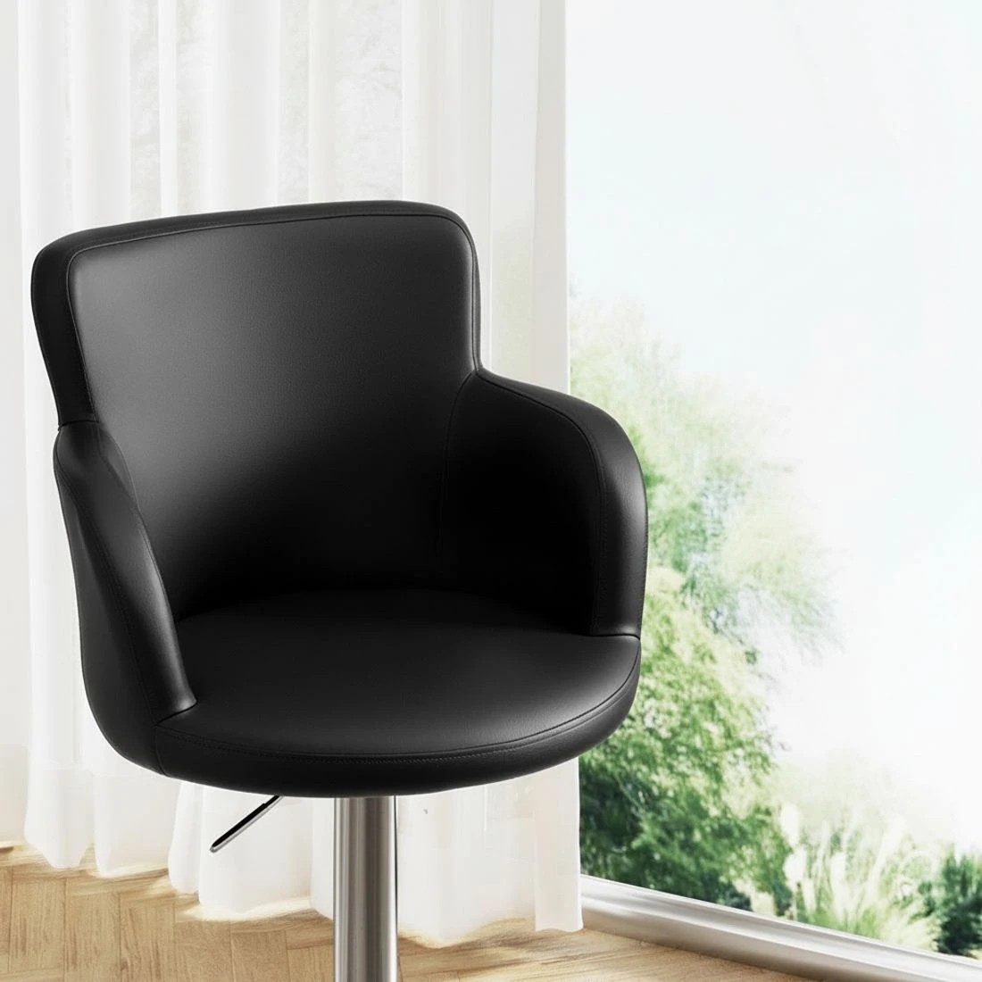 6 Artiss 1x Leather Bar Stools Swivel Adjustable Gas Lift PU Counter Chairs - Black, 6 of 8