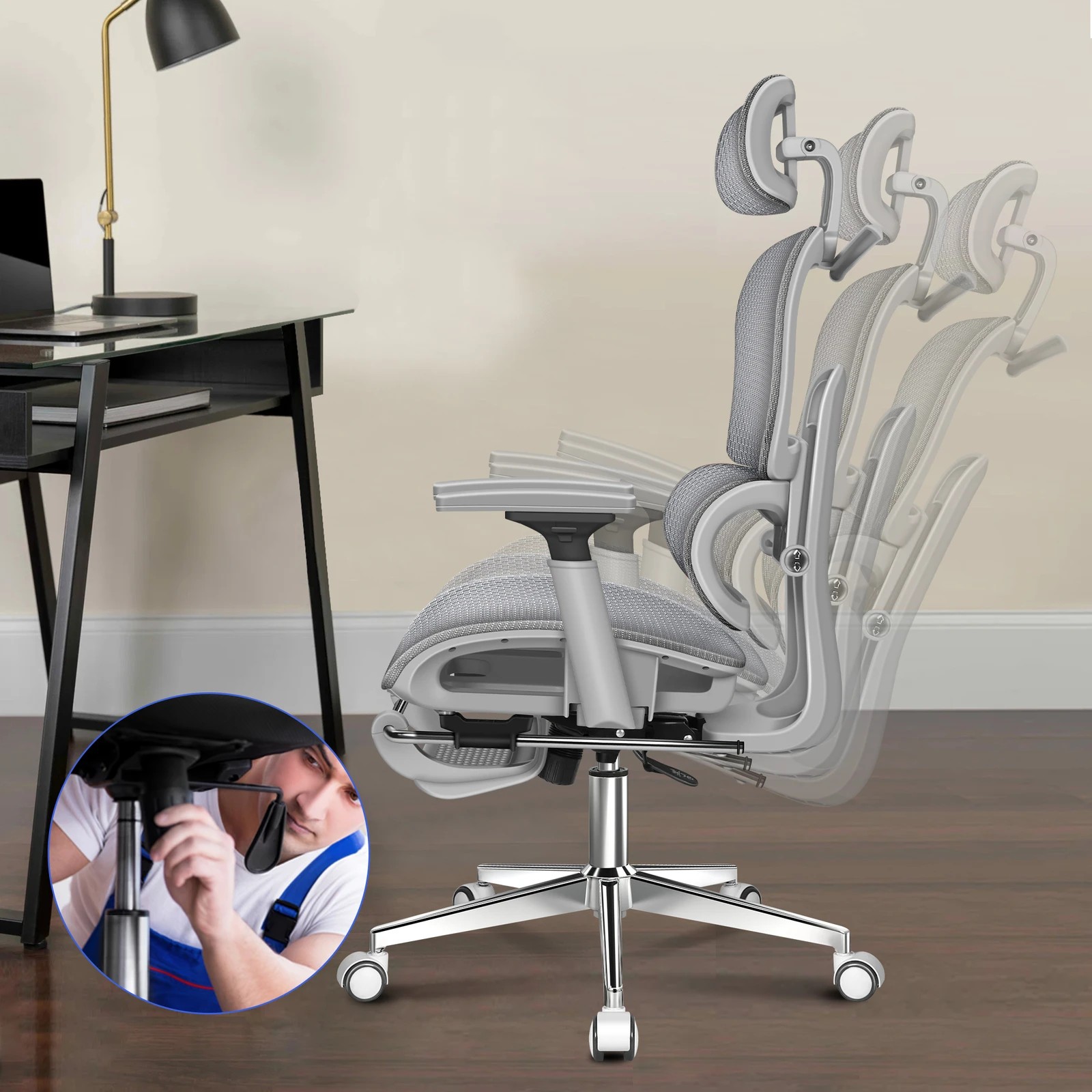 5 Alfordson Ergonomic Office Chair Mesh Executive Racing Computer Seat - Grey, 5 of 10