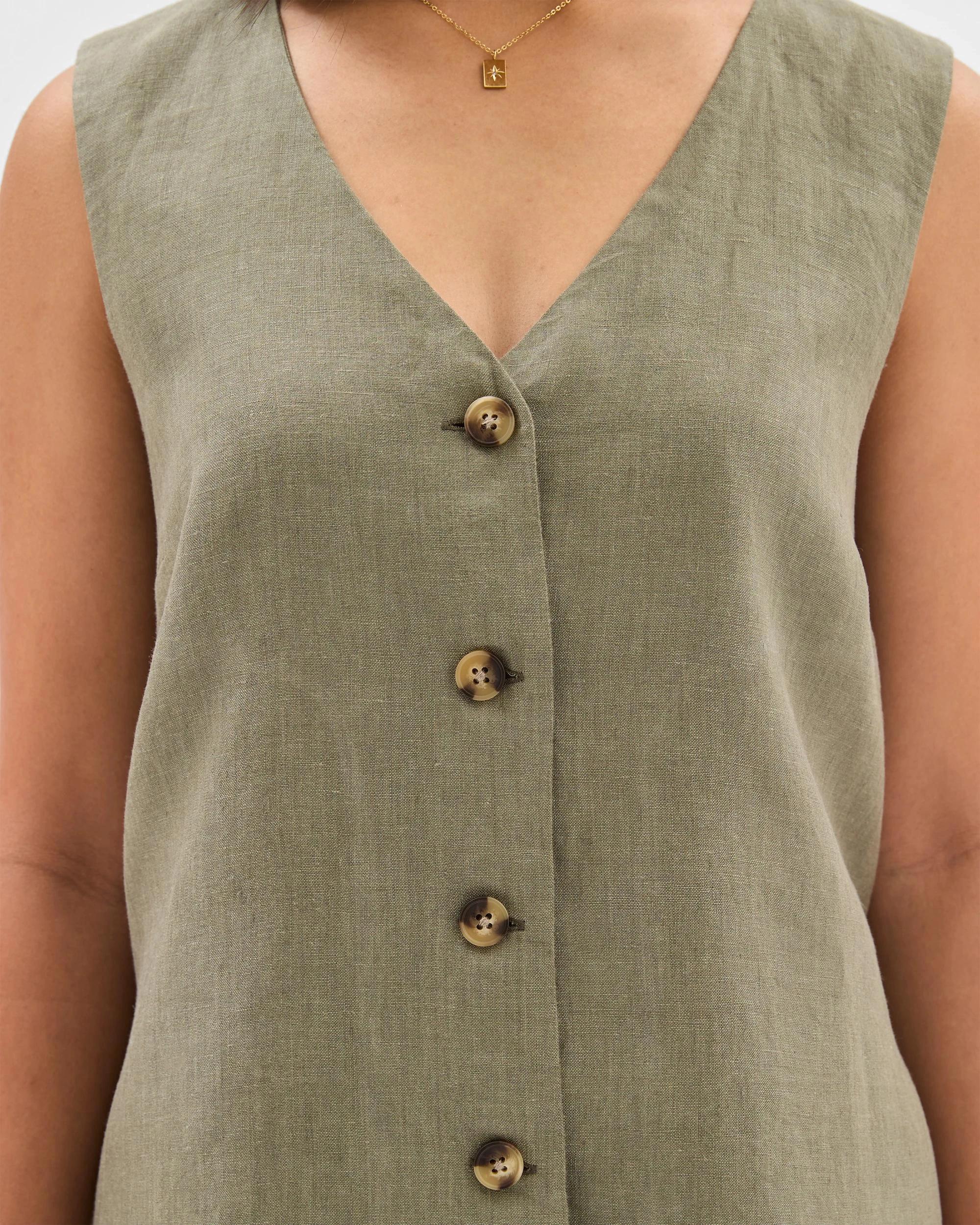 4 Target Woman European Linen Button Front Mini Dress DUSTY OLIVE, 4 of 6