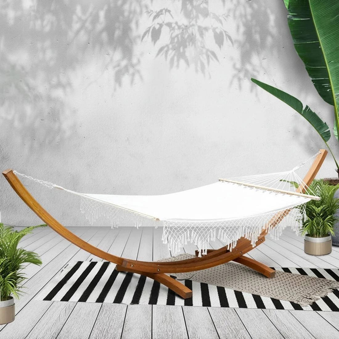 6 Gardeon Hammock Bed Outdoor Camping Garden Tassel Timber Hammock - White, 6 of 6