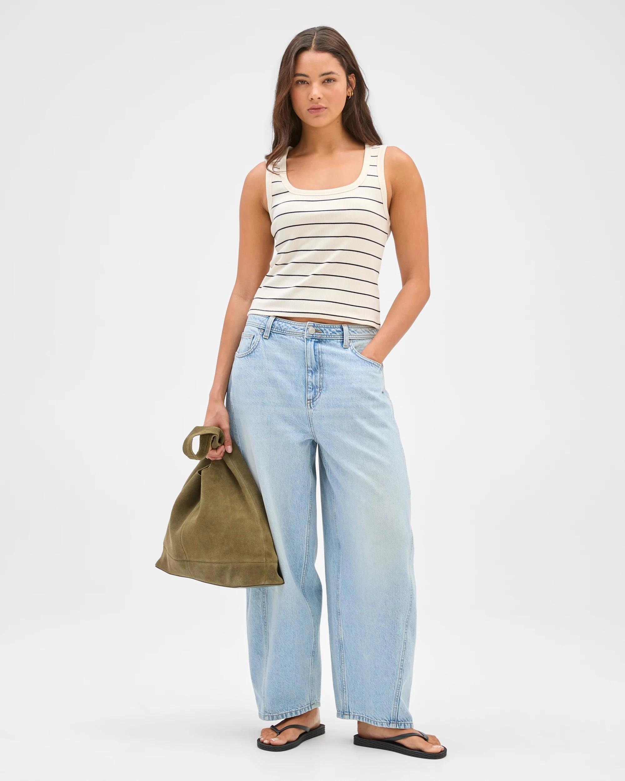 2 Target Woman Lily Loves Australian Cotton Ribbed Scoop Neck Tank Top BIRCH STRIPE, 2 of 7