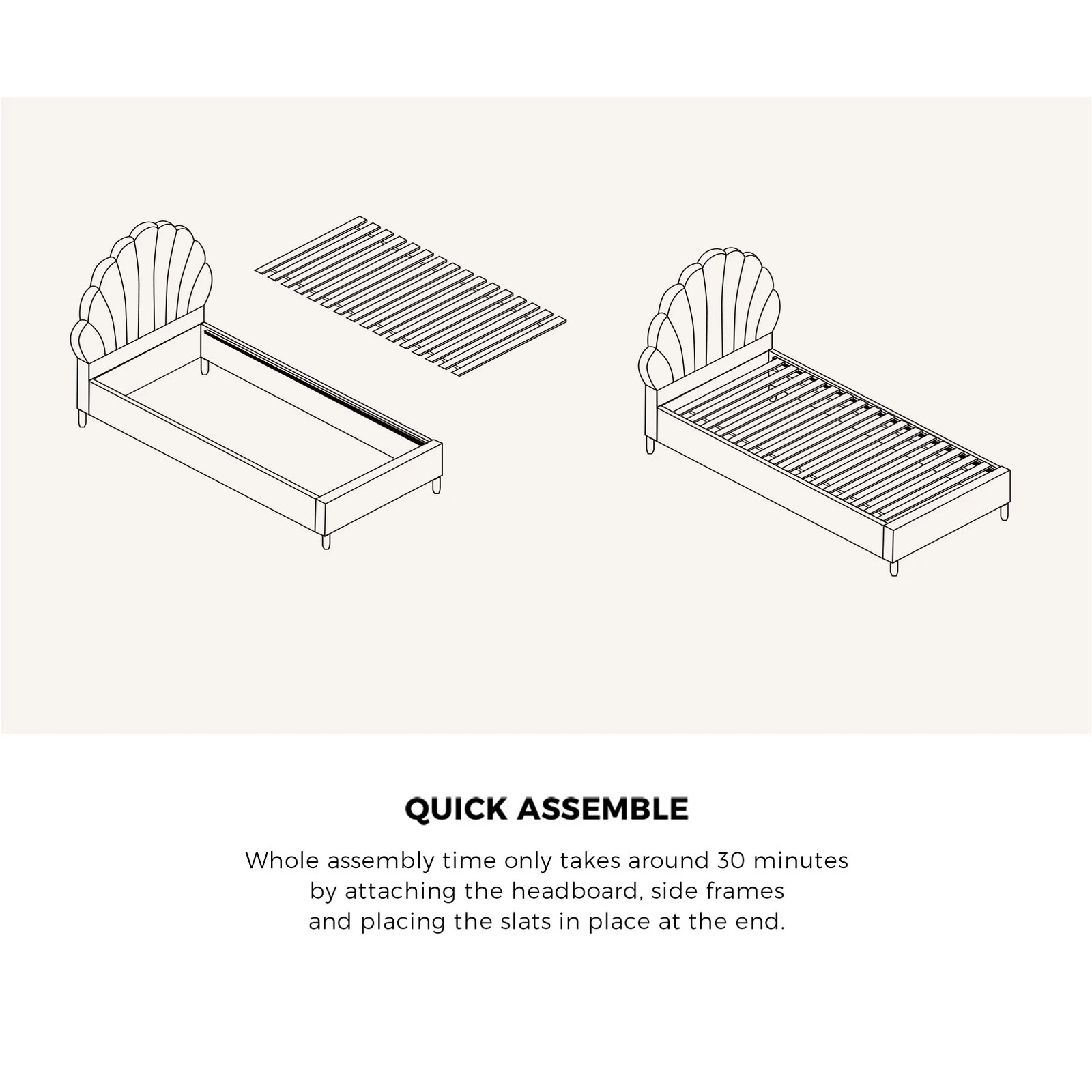 6 Oikiture Single Bed Frame Scallop-shape Bedhead Boucle
 - White, 6 of 10