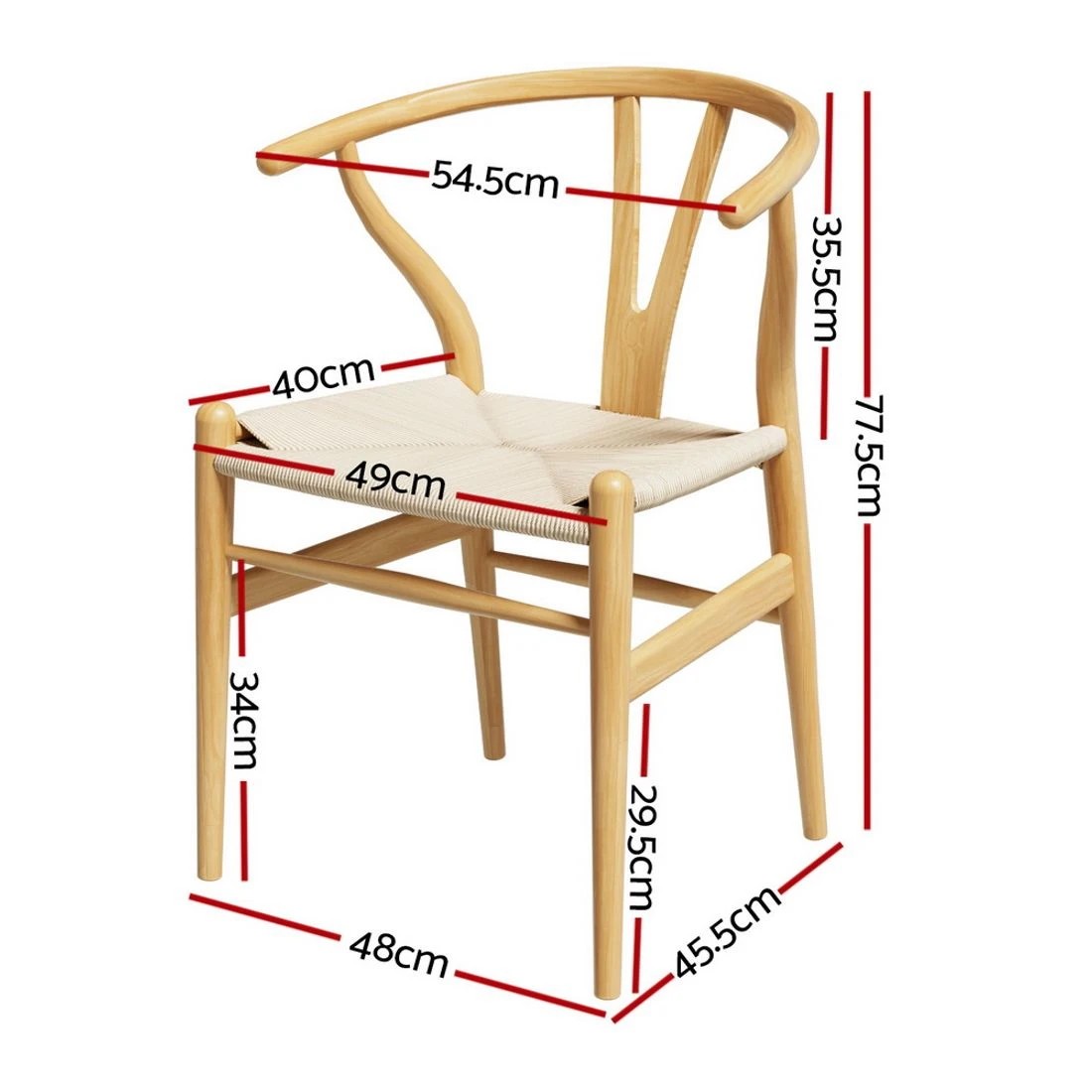 3 1 Set of 2 Artiss Dining Chairs Wooden Rattan Seat Wishbone - Natural, 3 of 7