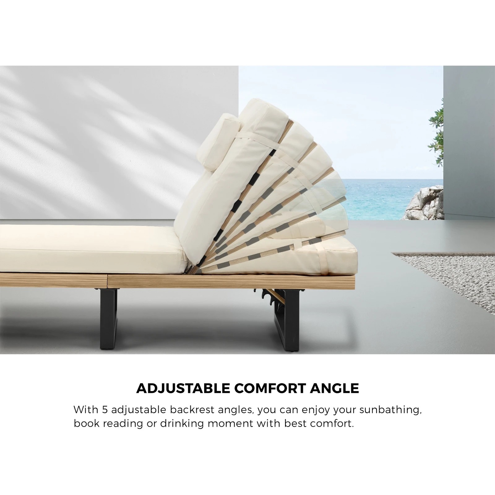 3 Livsip 2x Sun Lounge Outdoor Lounger Patio Furniture Setting Day Bed Garden
 - Beige, 3 of 9